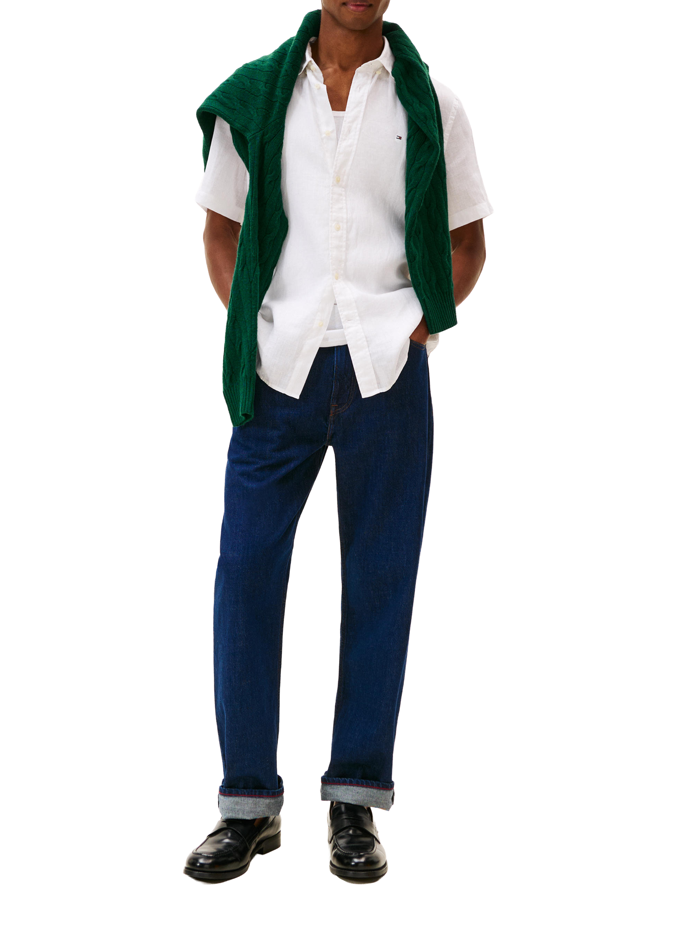 Chemise droite à logo en lin TOMMY HILFIGER Blanc