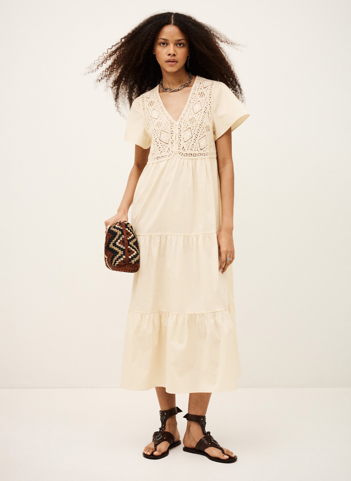 Robe longue col v en coton sandy BA&SH Beige