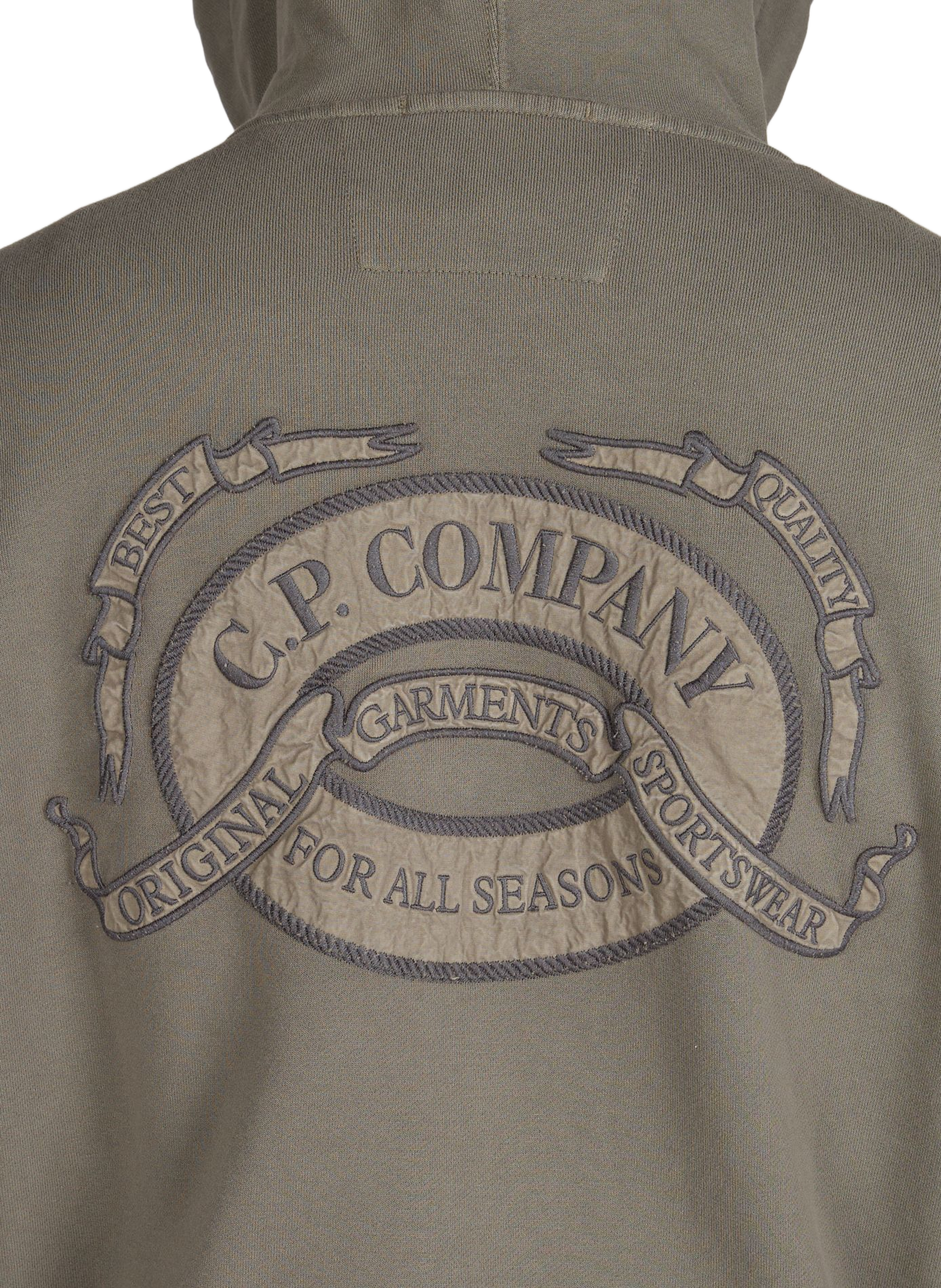 Embroidered cotton zip-up hoodie CP COMPANY Grey