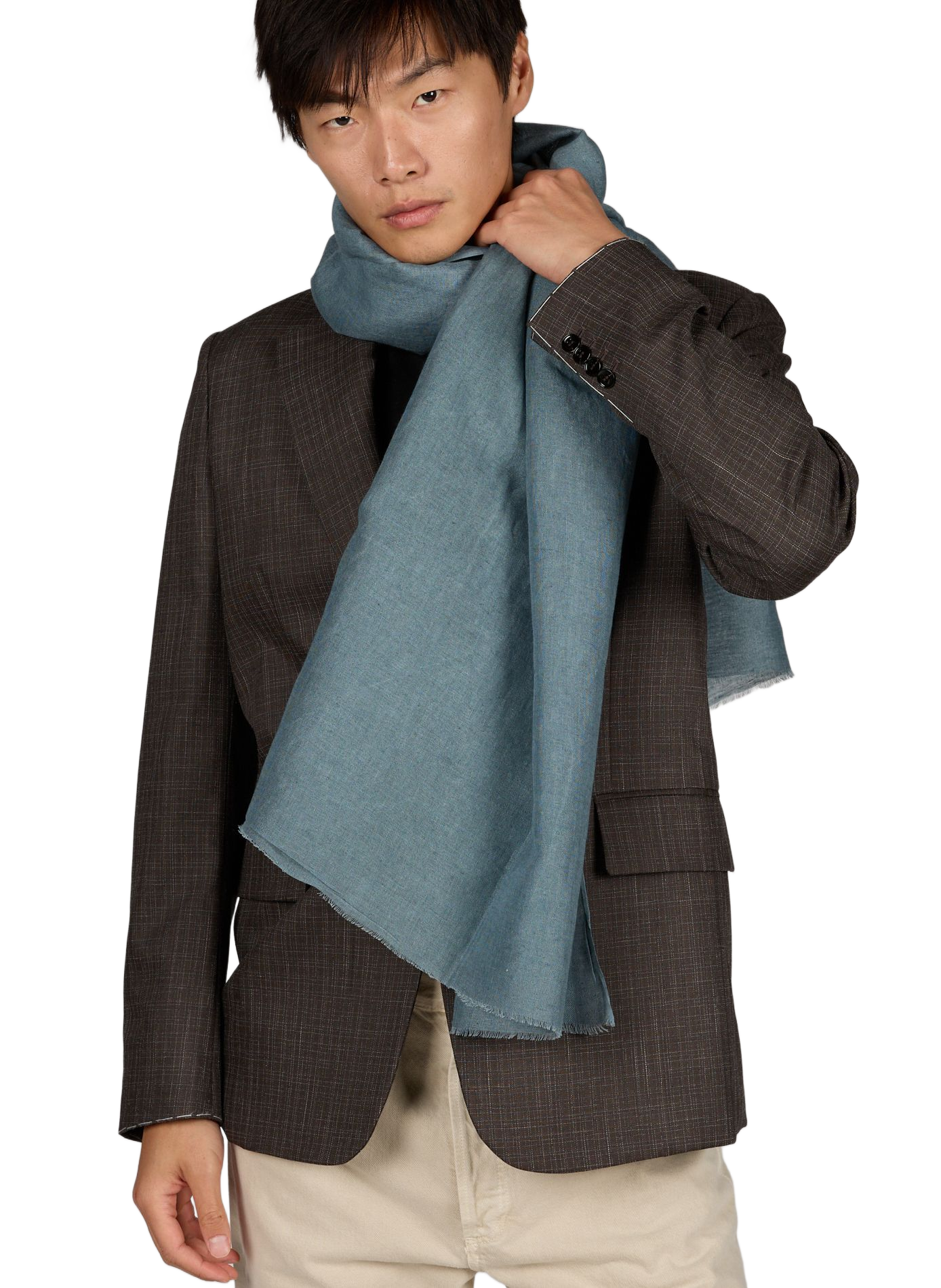 Bufanda Heaton de lino y algodón. LAFAURIE Azul