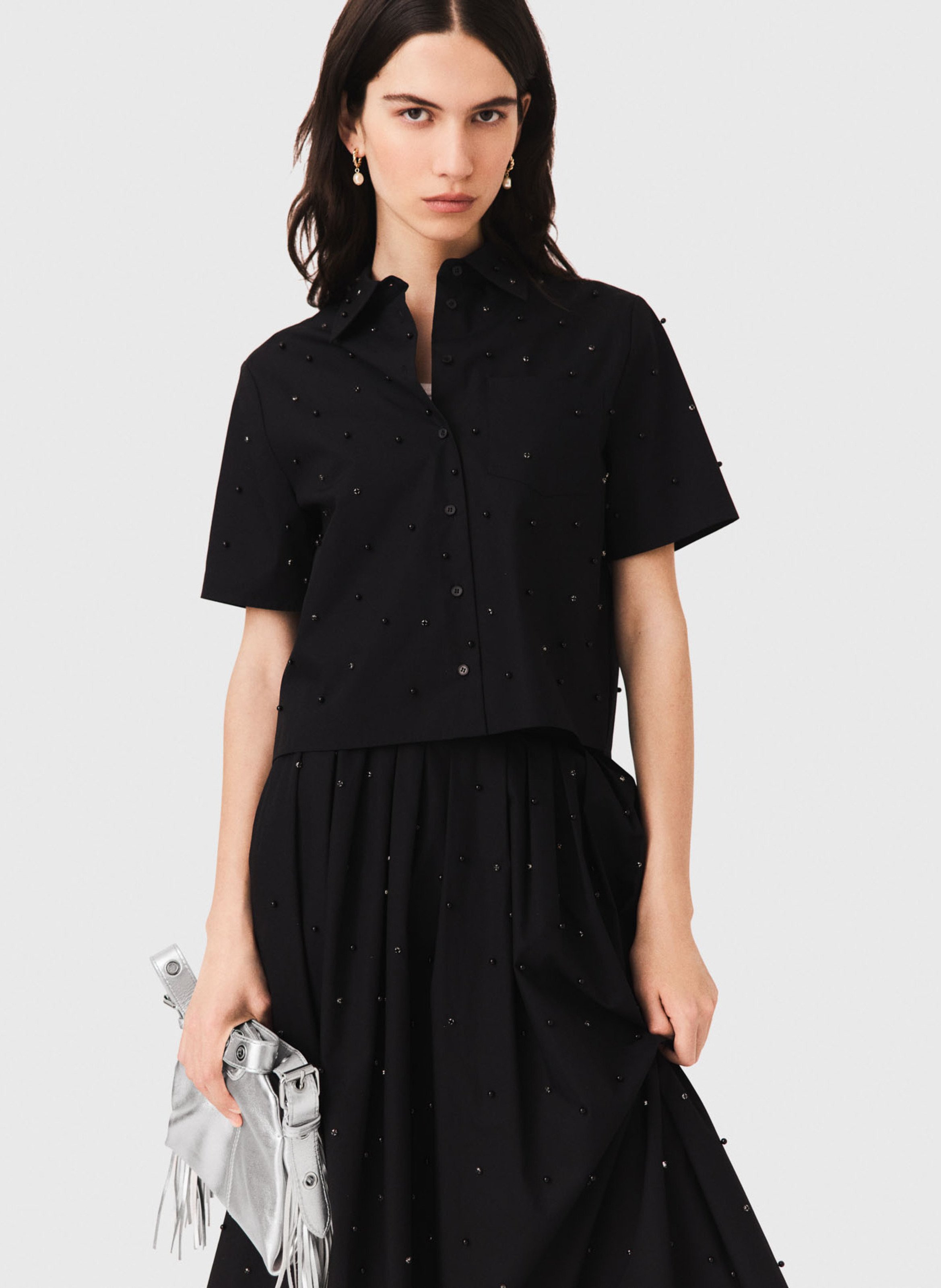 Chemise droite manches courtes à sequins MAJE Noir