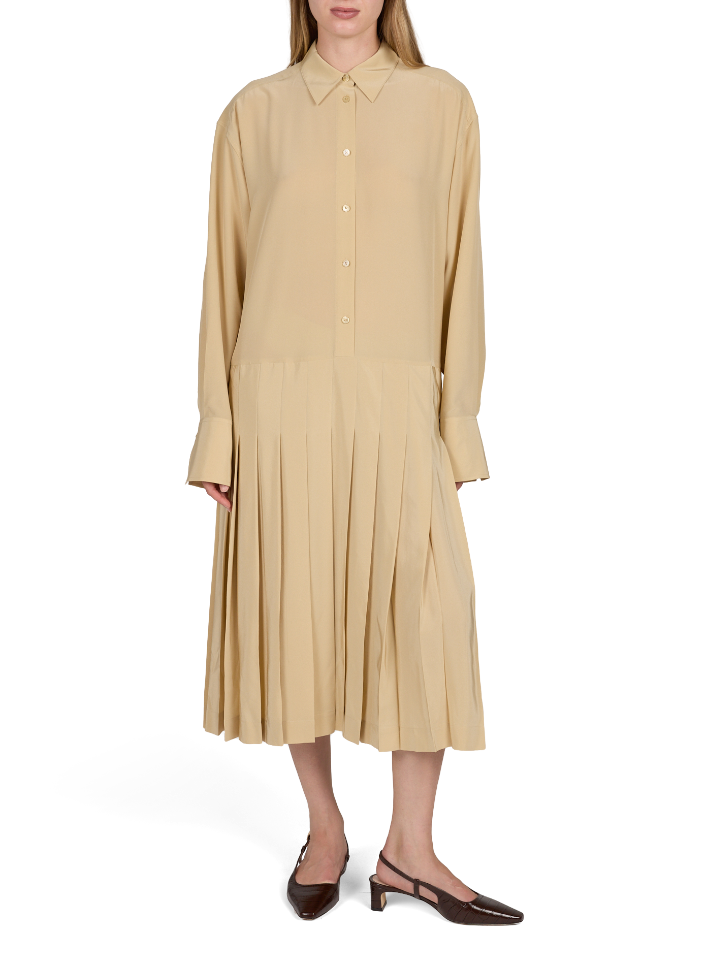 Geknittertes Seidenhemdkleid TOTEME Beige