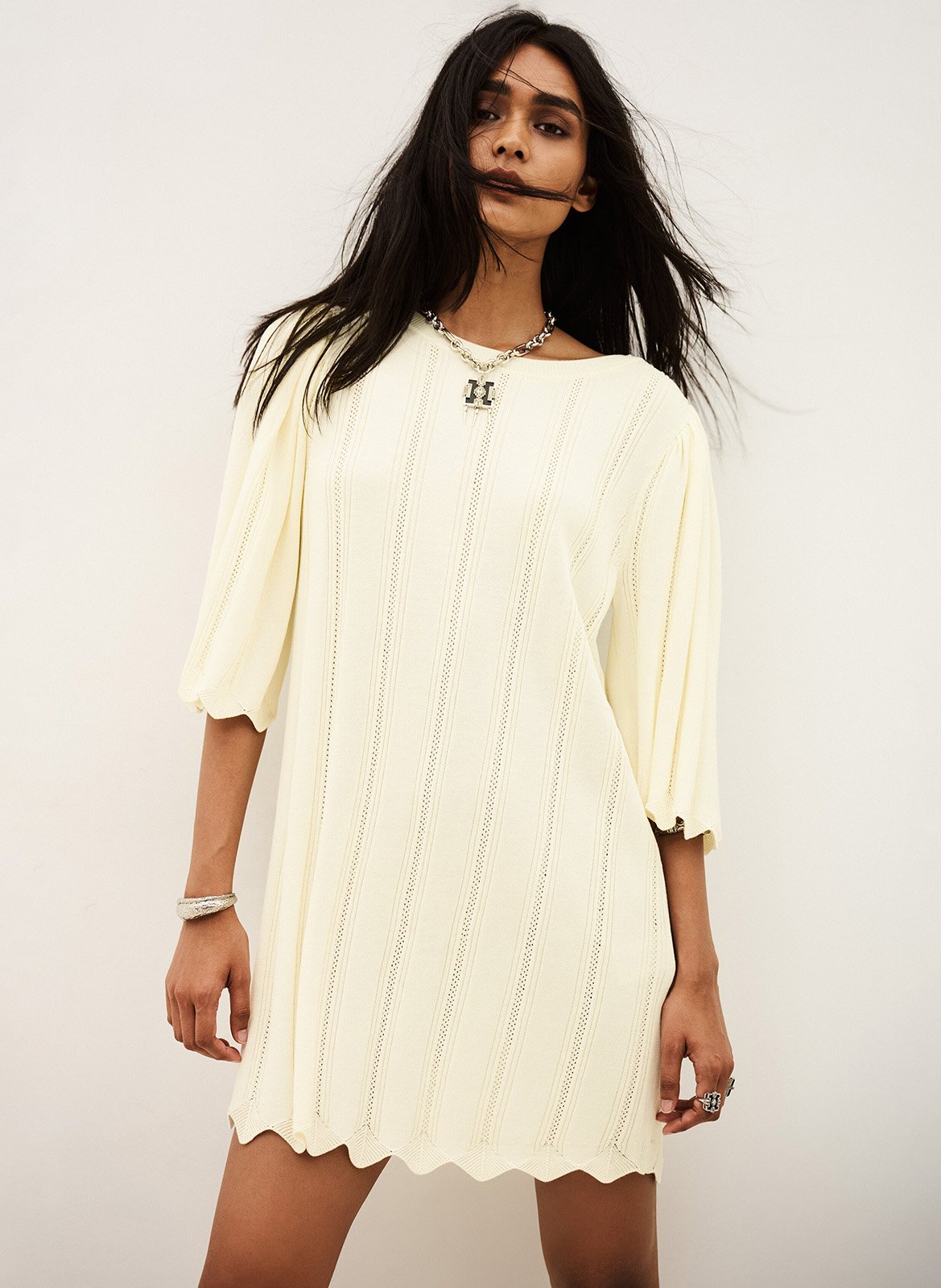 Robe courte manches 3/4 en maille seline BA&SH Beige