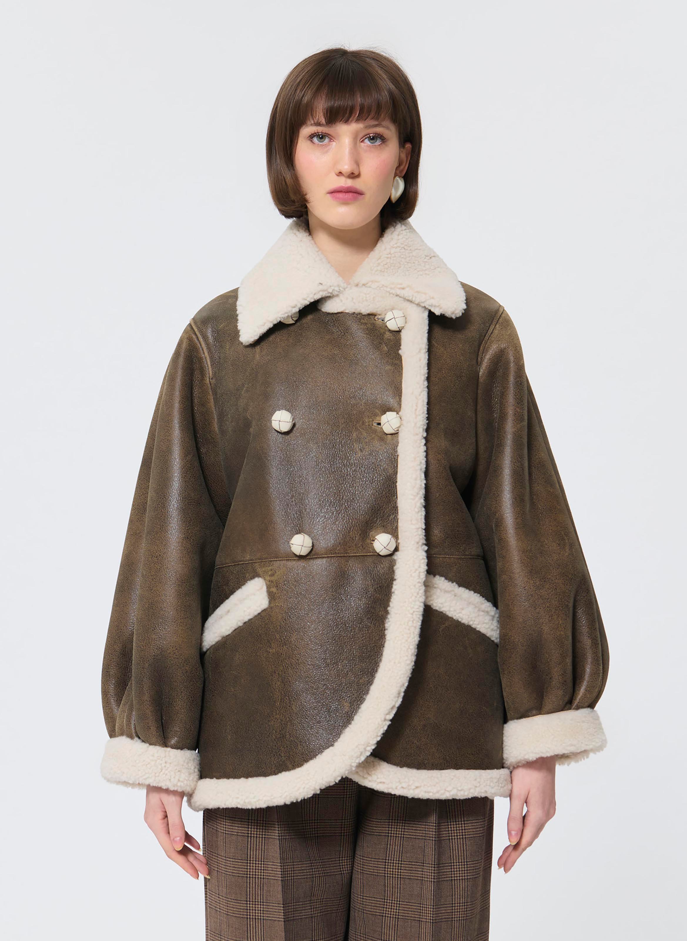 Manteau peau lainee misha TARA JARMON Marron