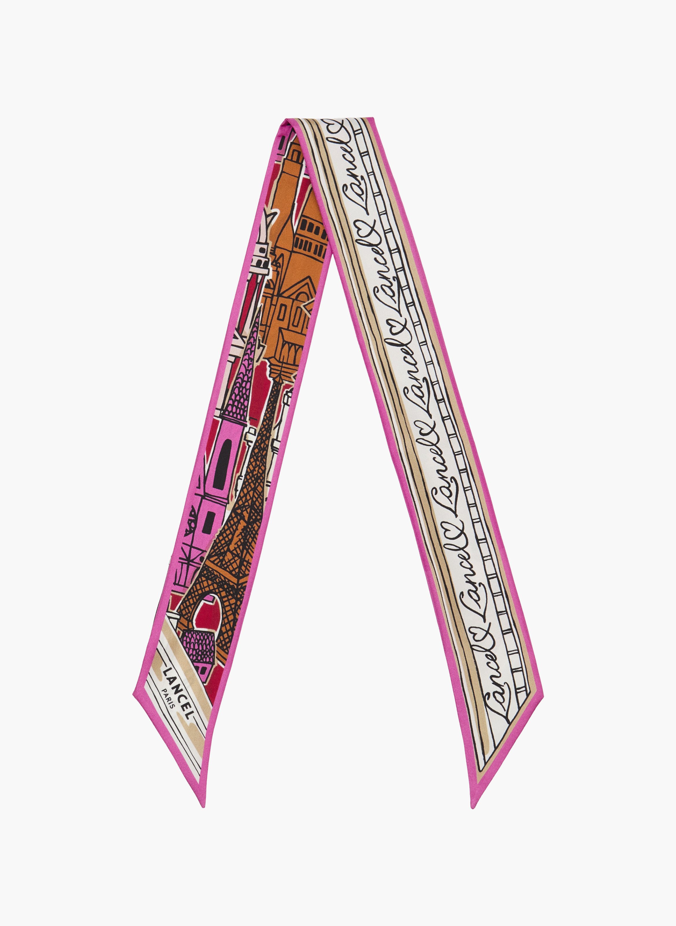 Bandeau motif "paris a la fenetre" en animation 150y : twill de soie imprimee LANCEL Multicolore