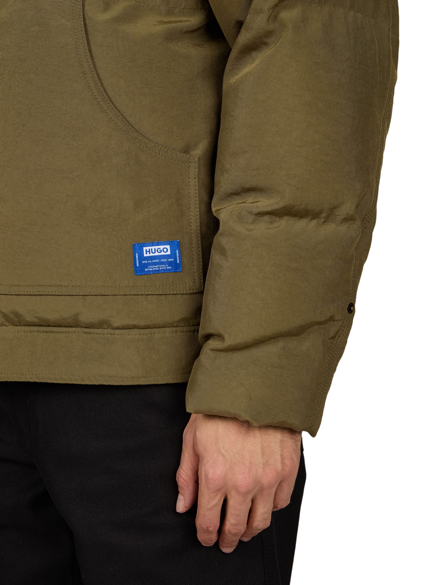Straight puffer jacket with classic collar HUGO BLUE Khaki