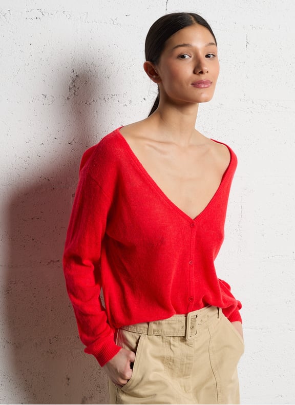 Gilet droit en maille dumy Rouge by AMERICAN VINTAGE AMERICAN VINTAGE Gilet droit en maille dumy Rouge