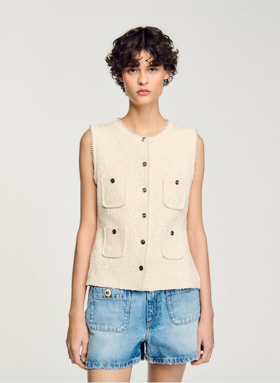 Cardigan boutonné en tweed fantaisie Beige by SANDRO SANDRO Cardigan boutonné en tweed fantaisie Beige