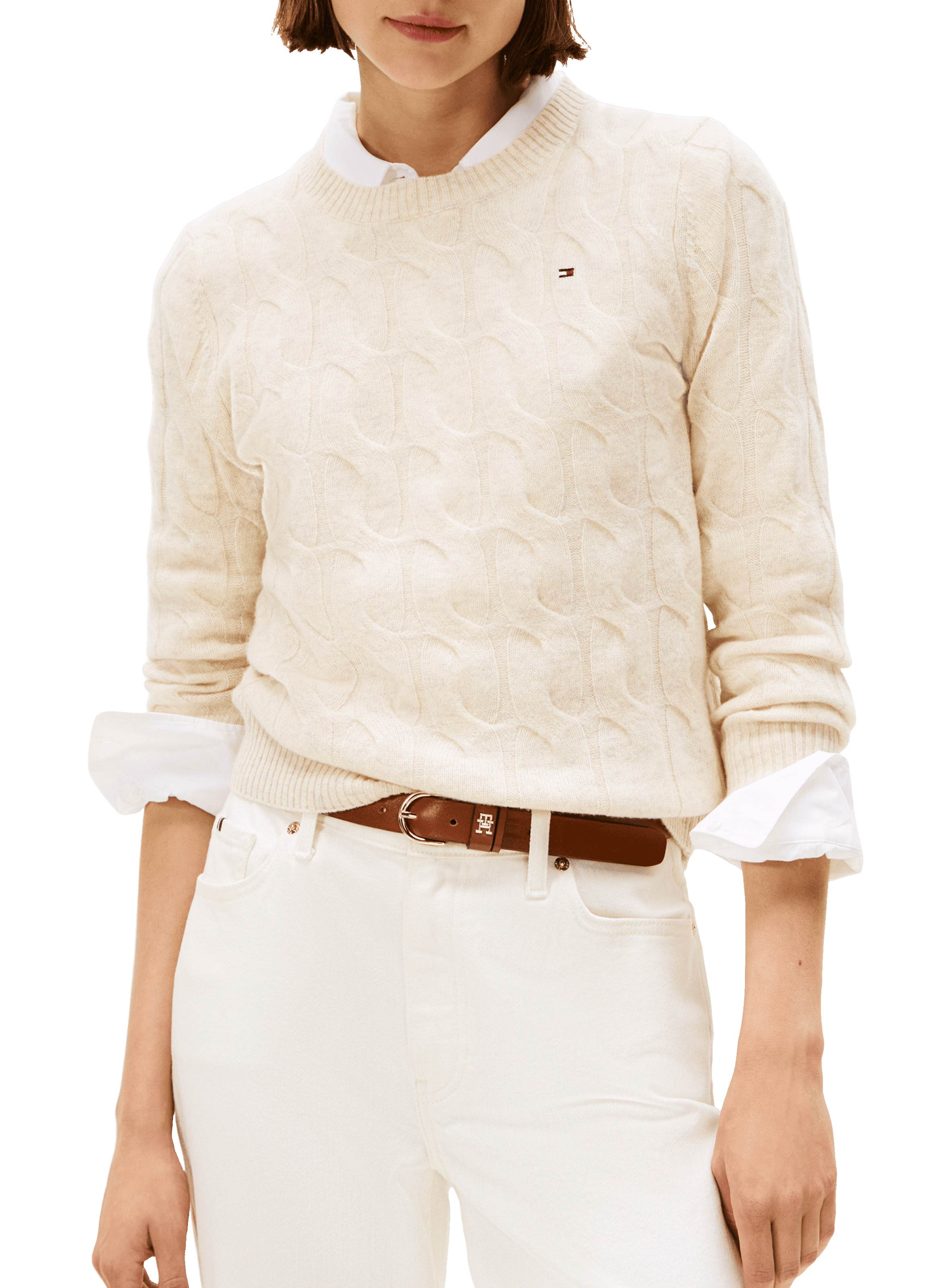 TOMMY HILFIGER Cable-knit wool jumper Beige