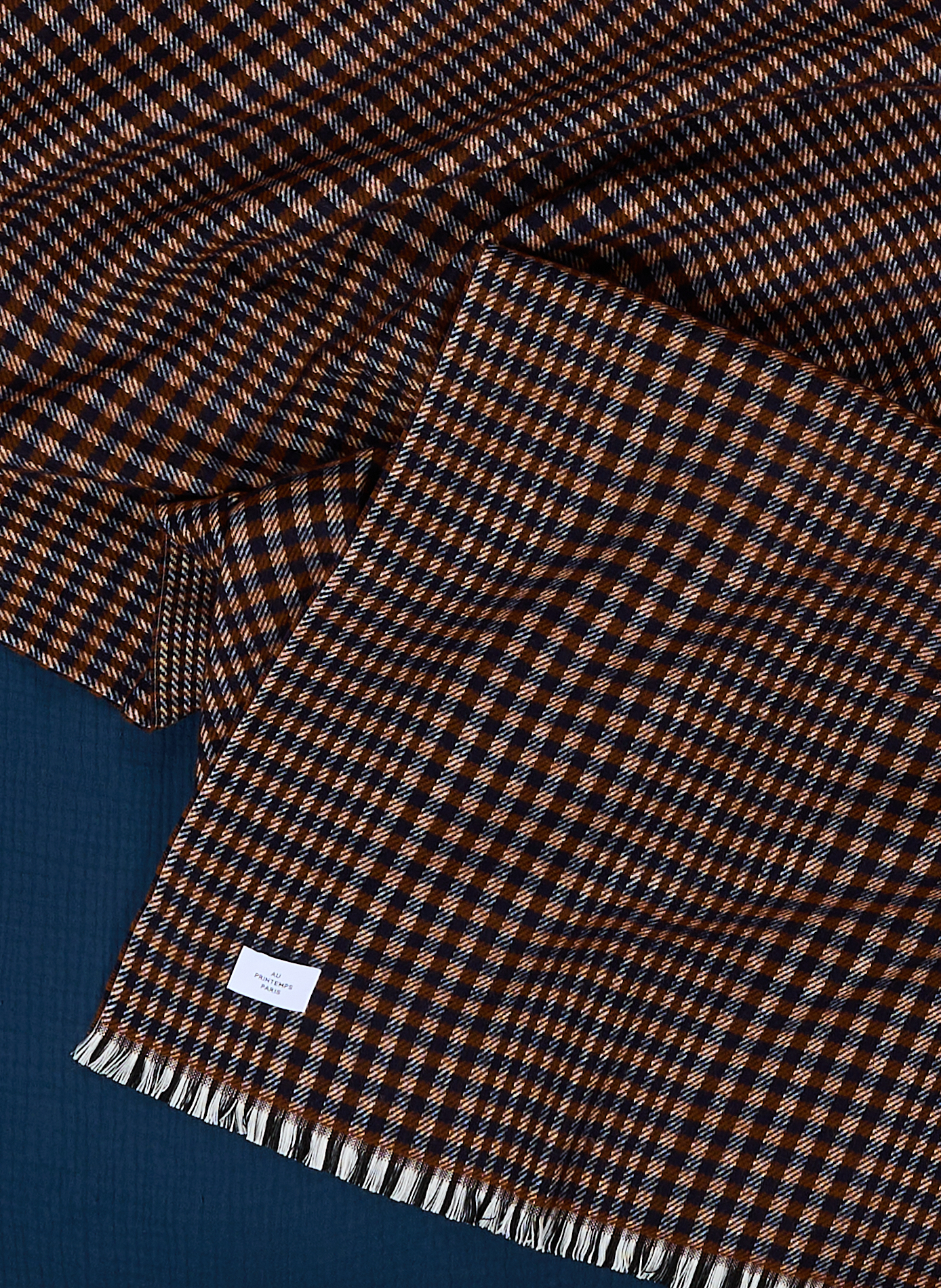 Plaid à motif pied de poule AU PRINTEMPS PARIS Bleu