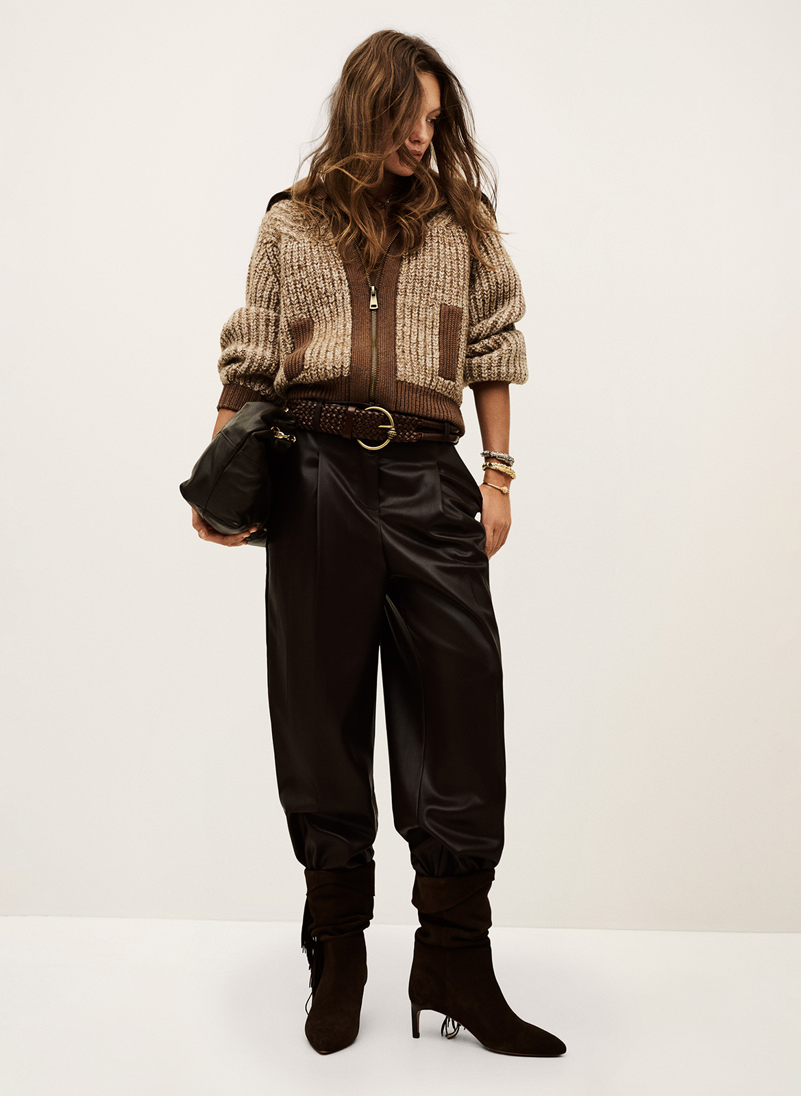 Pantalon large taille mi-haute rami BA&SH Marron