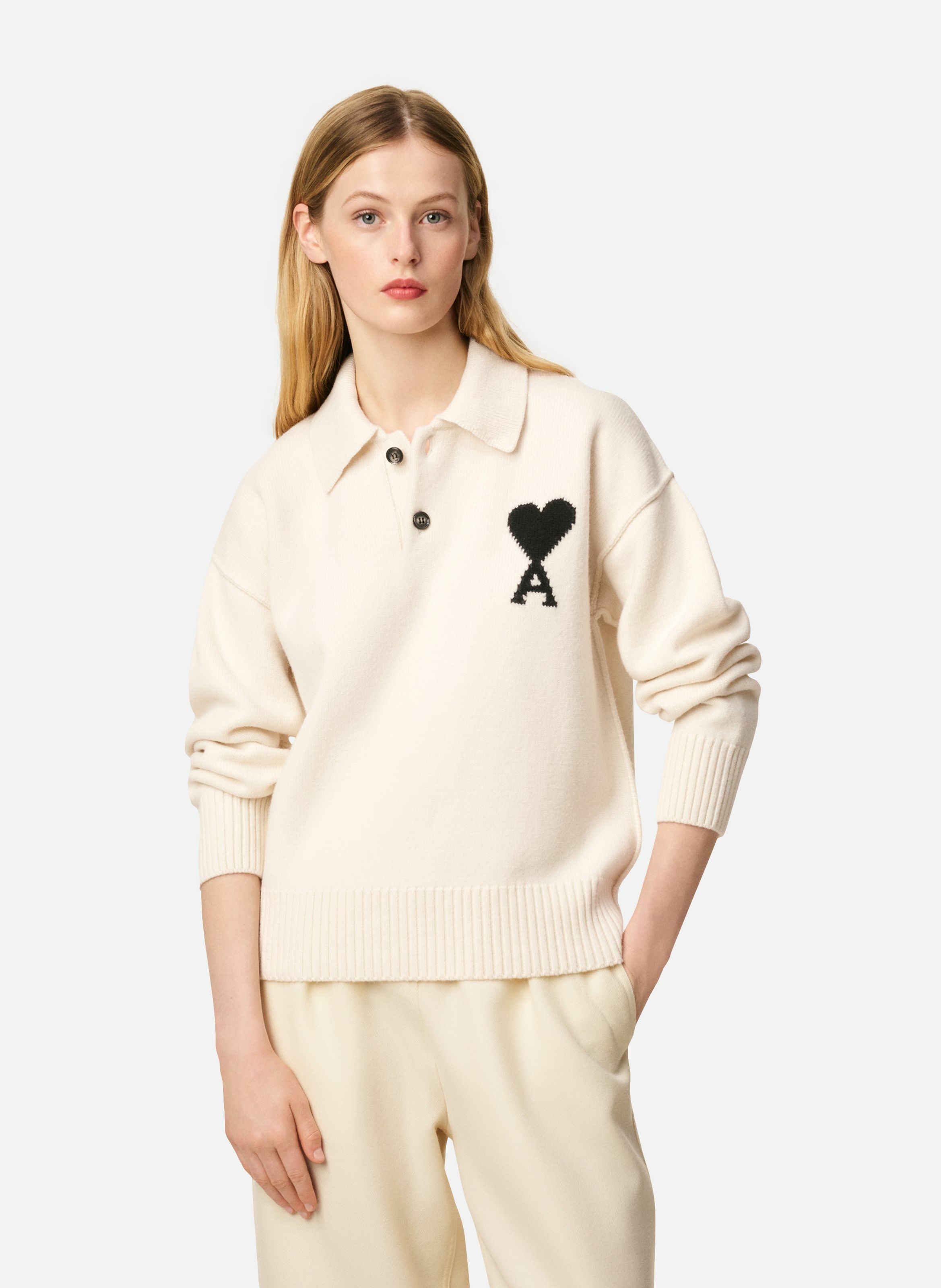 Polo ami de coeur en laine unisexe Blanc