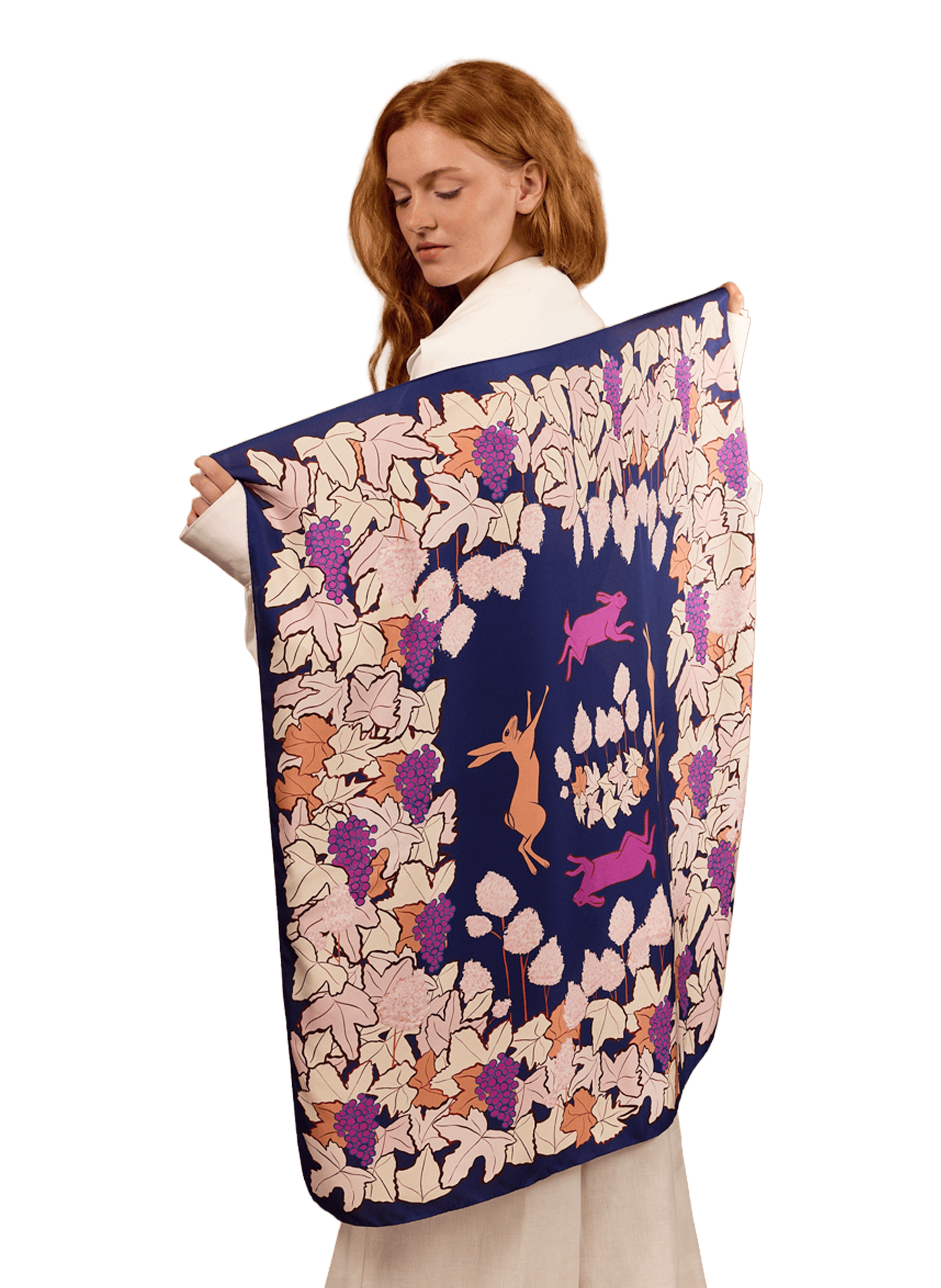 Rue des Saules denim - Carré 90 imprimé en soie PETITJEAN PARIS Multicolore