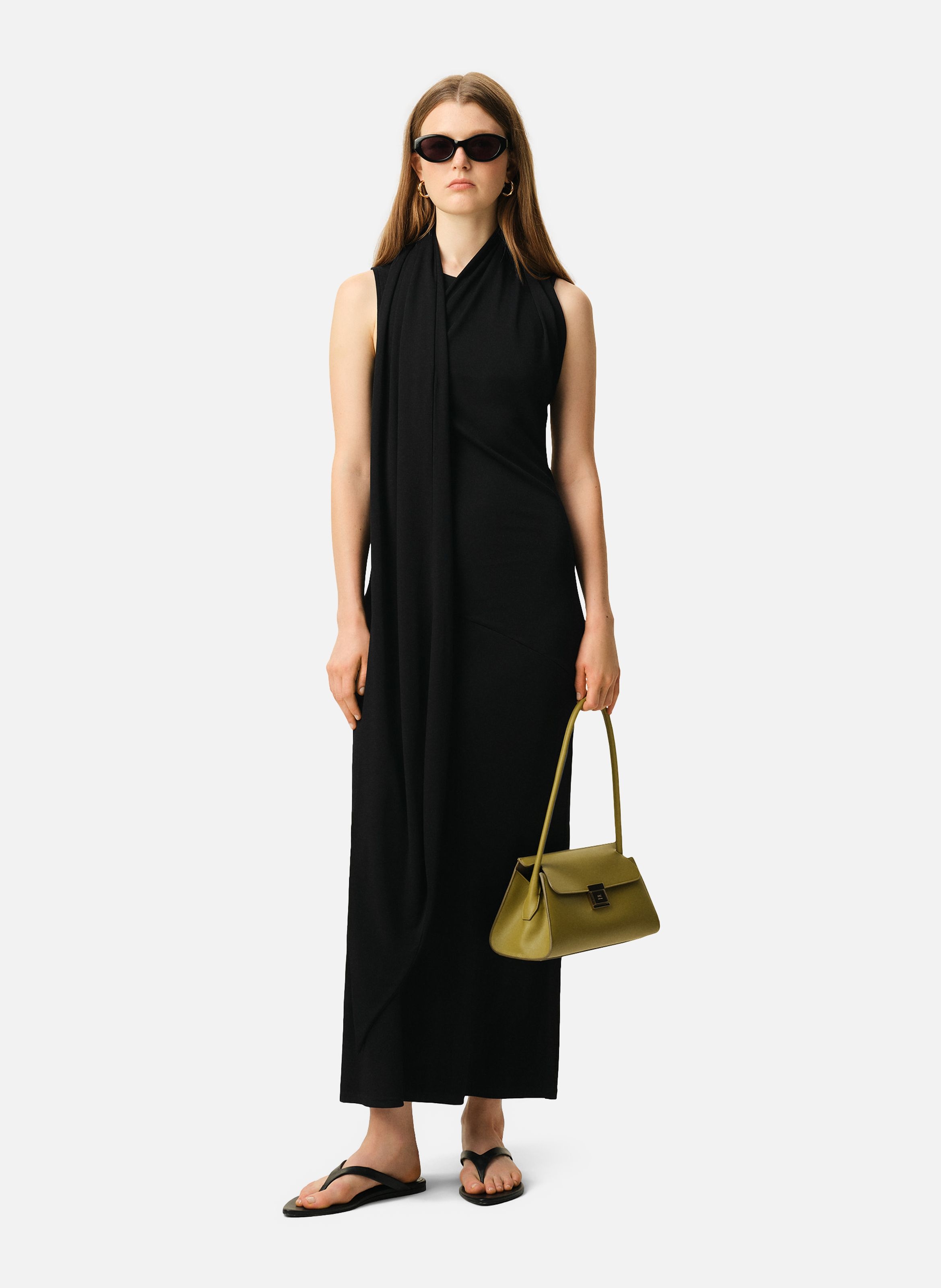 Robe longue lavallière en jersey AMI PARIS Noir