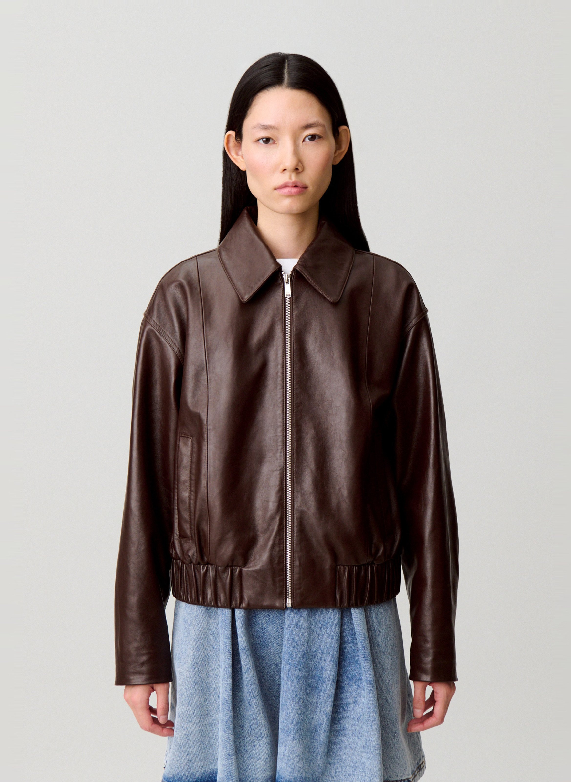 Veste en cuir oversize CLAUDIE PIERLOT Marron