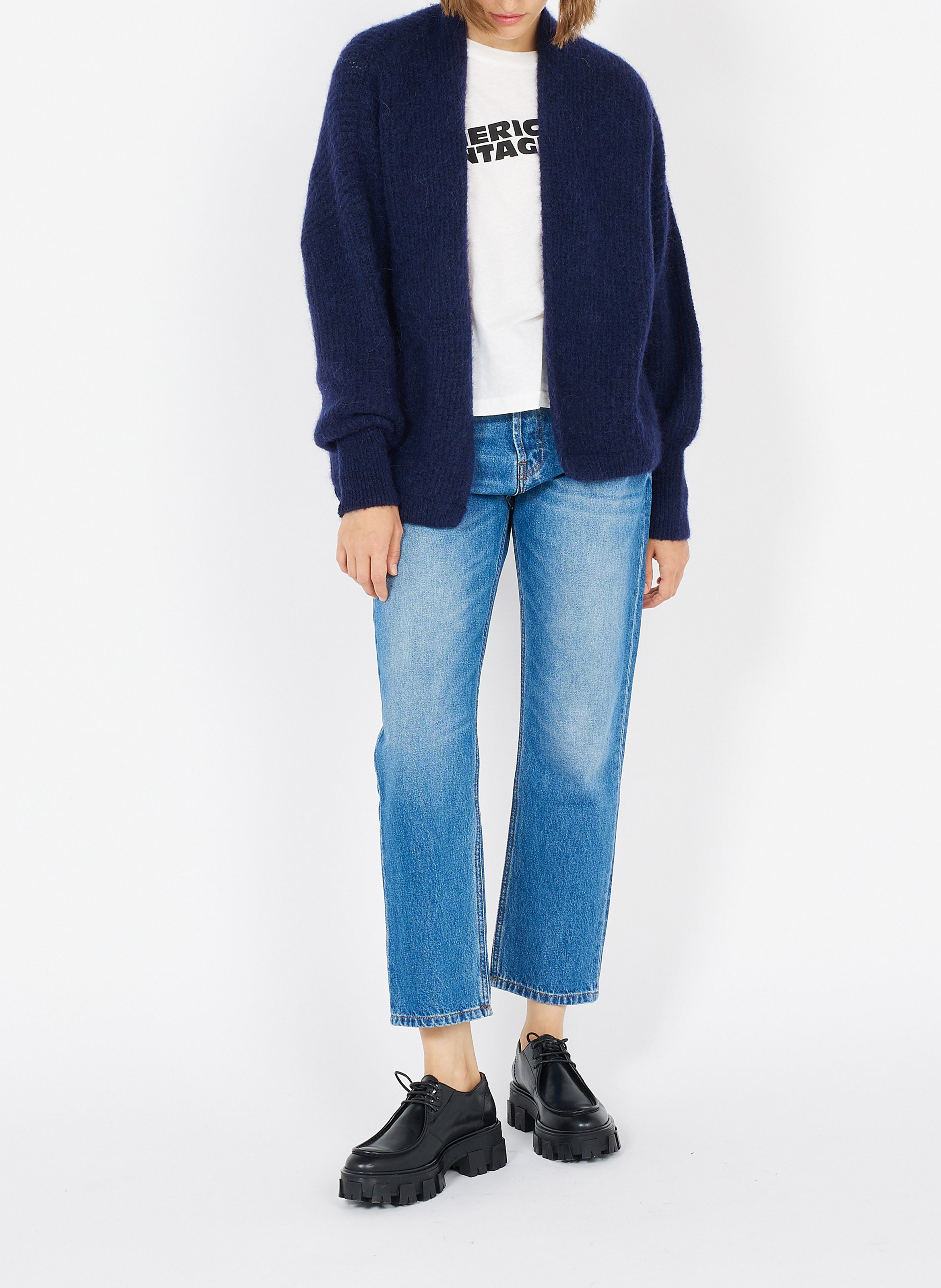 Gilet ouvert en laine et alpaga mélangé east AMERICAN VINTAGE Bleu