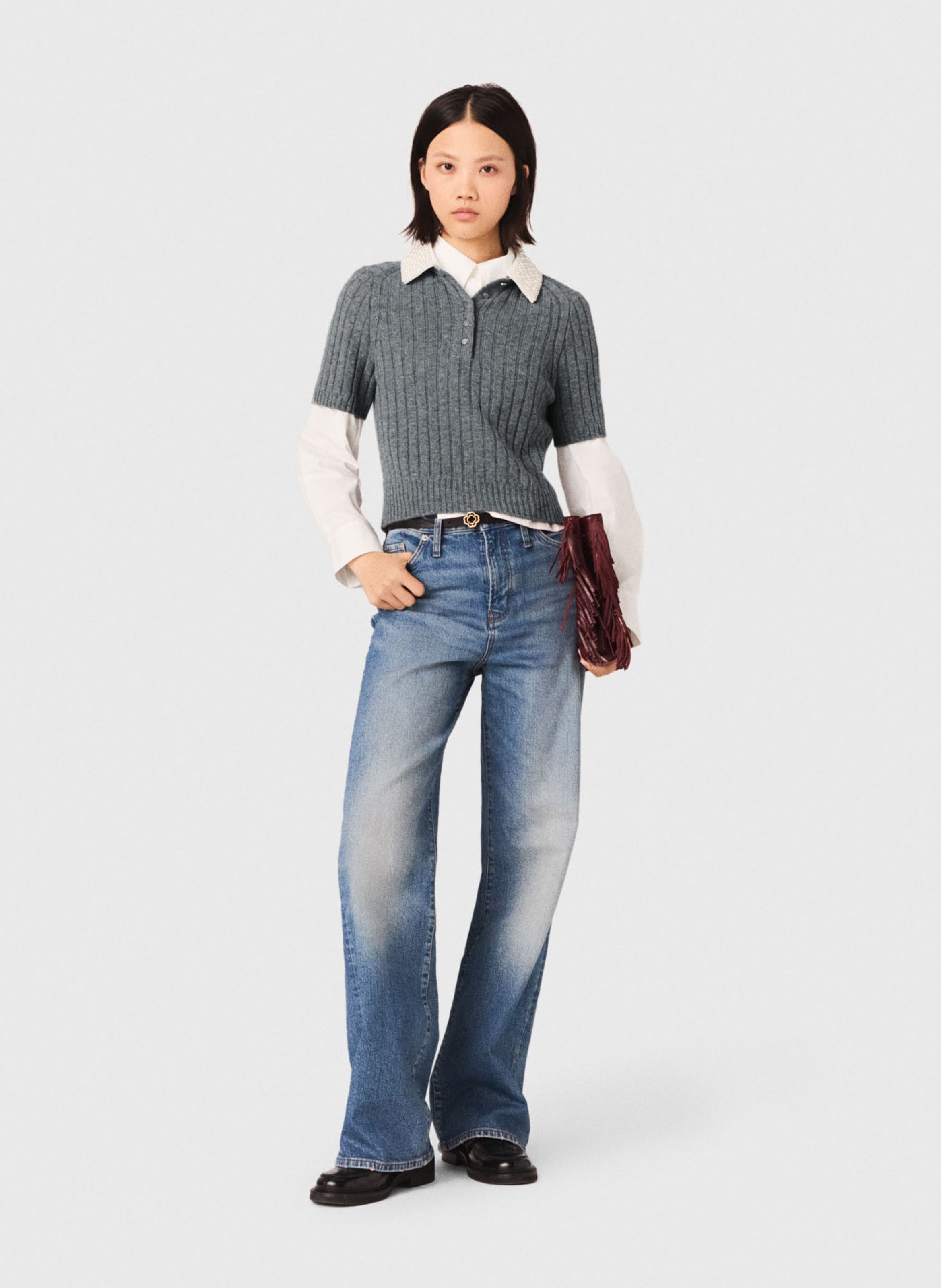 Pull col polo en laine mélangée MAJE Gris