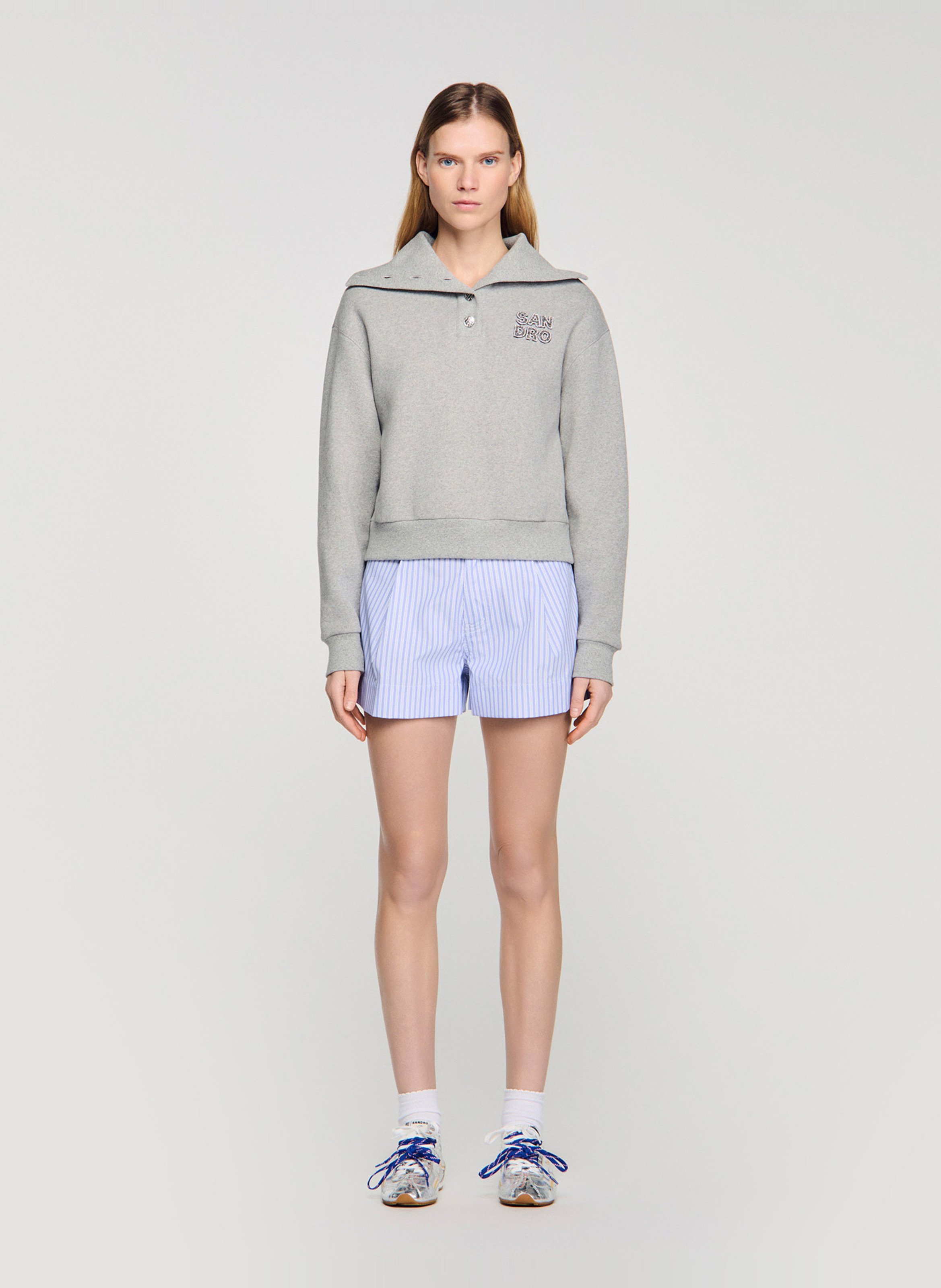 Sweat droit col montant en coton mélangé SANDRO Gris