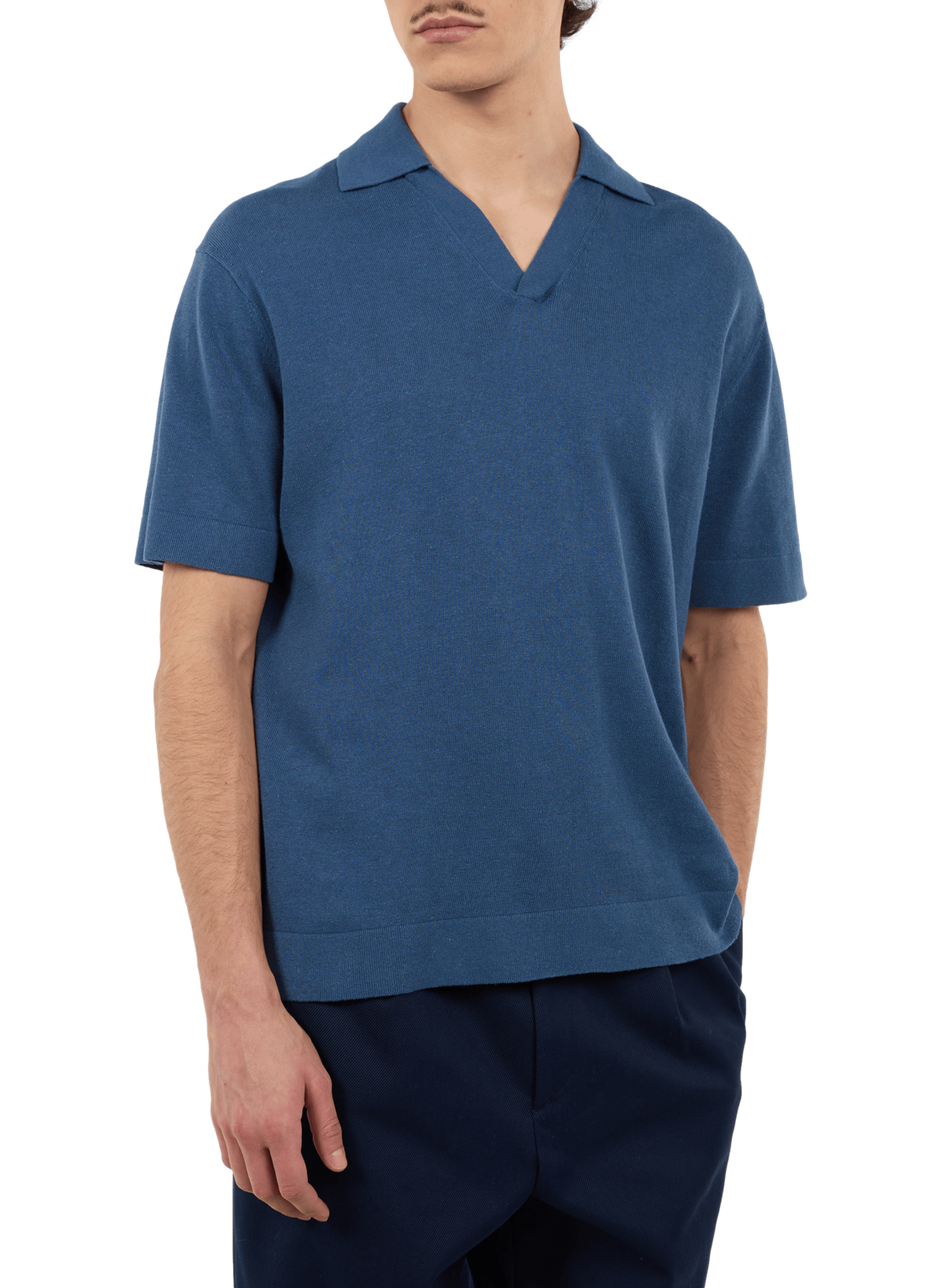 Polo Holl à manches courtes en lin et coton SAISON 1865 Bleu