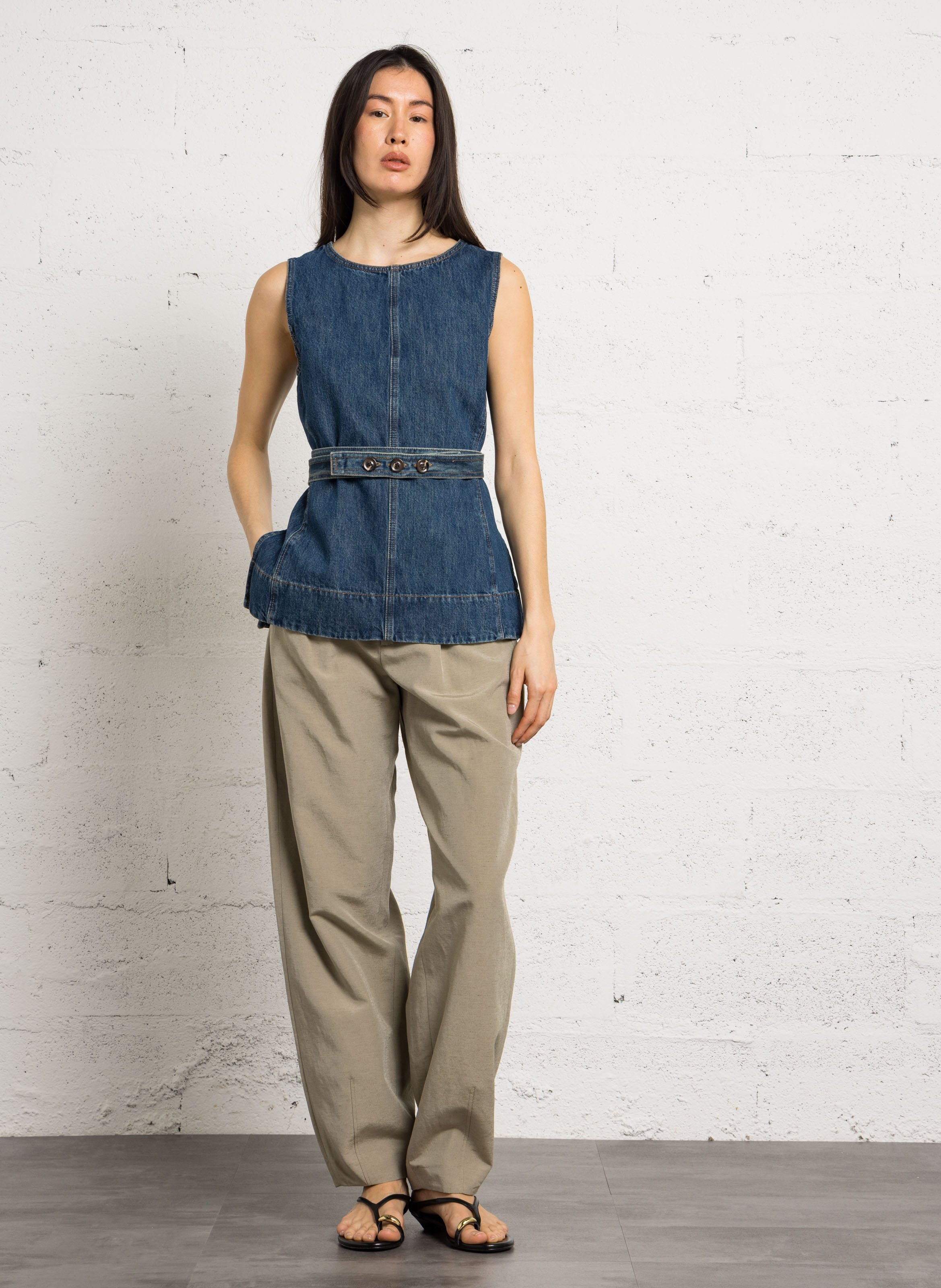 Top col rond en denim chance SOEUR Bleu