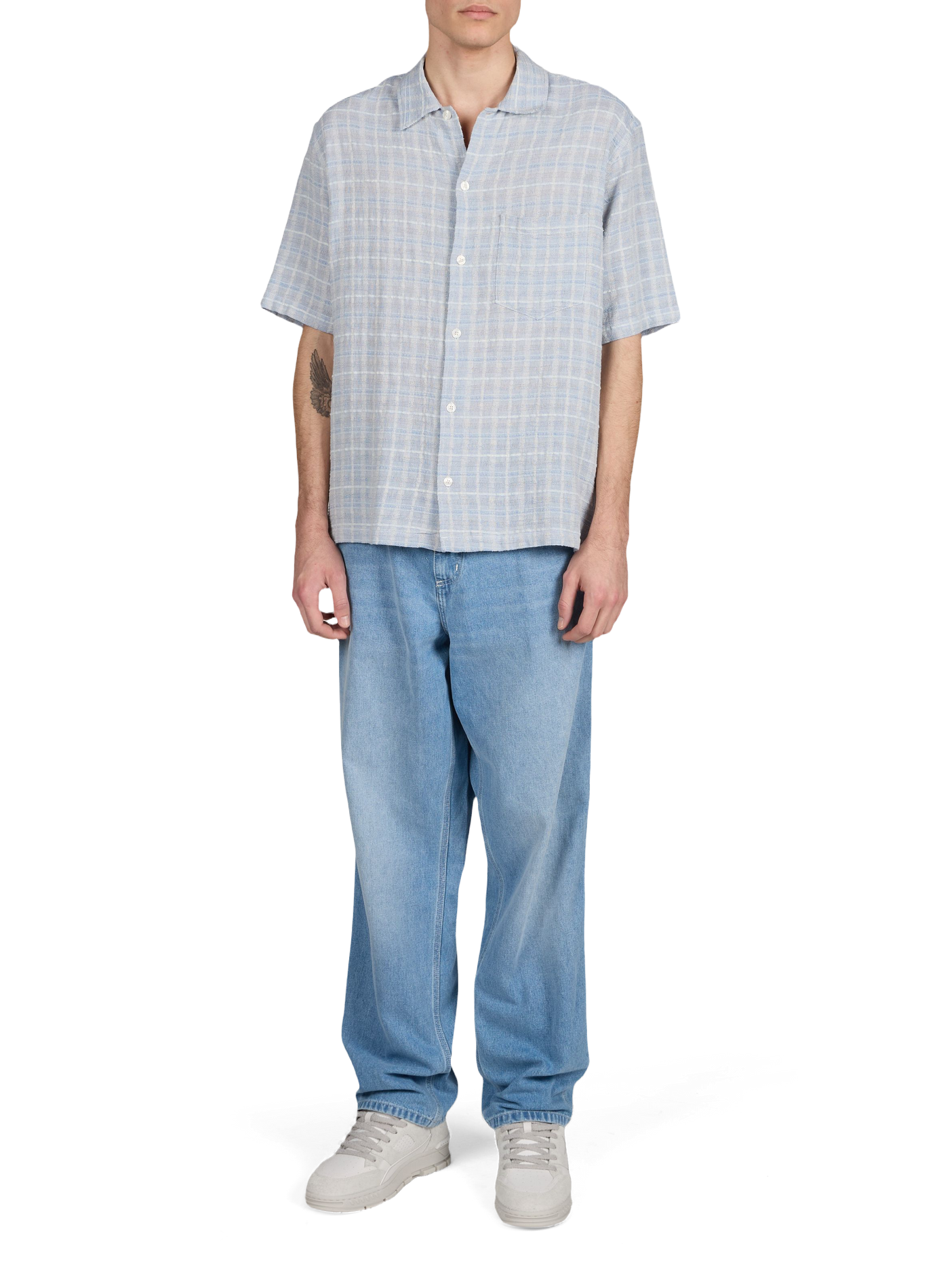 Chemise manches courtes à carreaux en coton mélangé SAMSOE SAMSOE Bleu