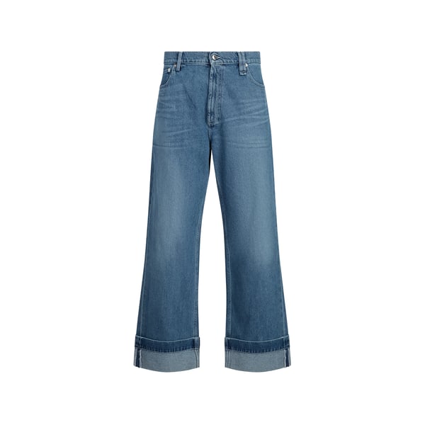 Jean droit délavé à revers en coton Jean droit délavé à revers en coton