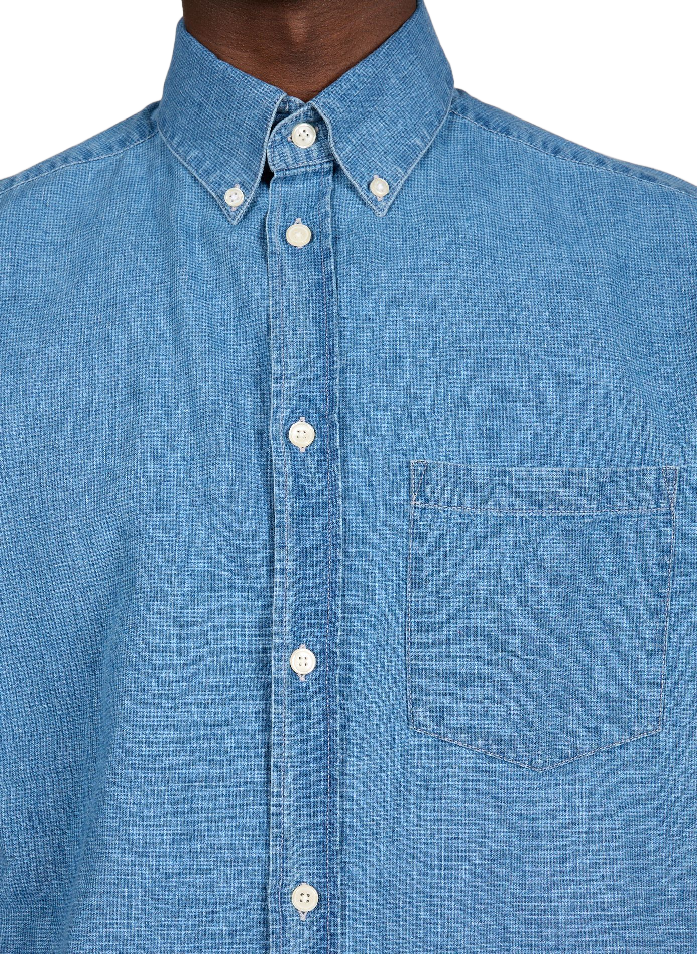 Camisa de cuello americano de manga corta de algodón AU PRINTEMPS PARIS Azul