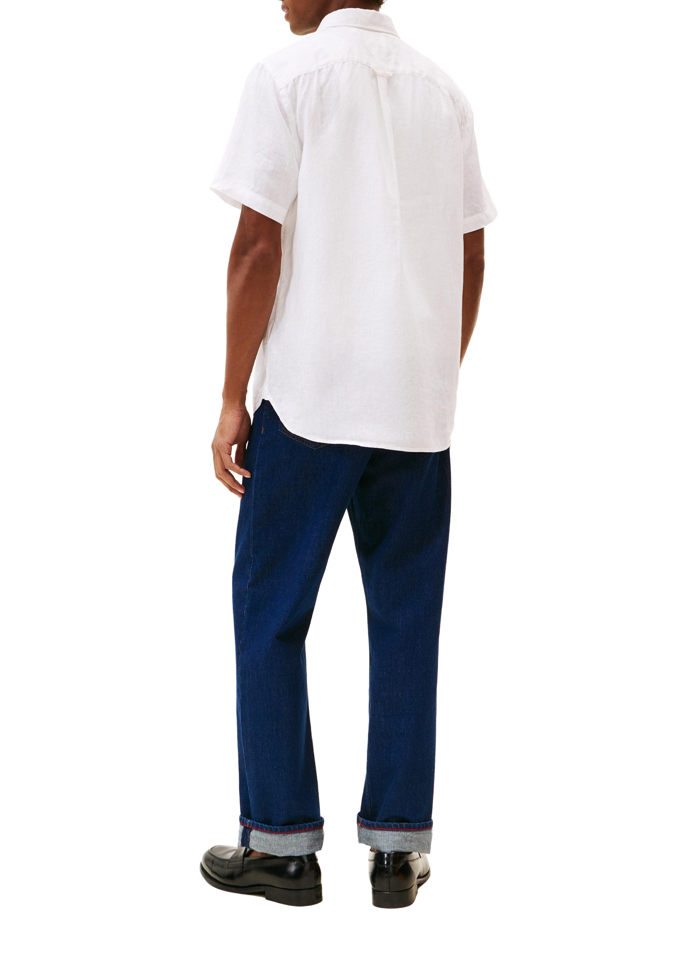 Chemise droite à logo en lin TOMMY HILFIGER Blanc