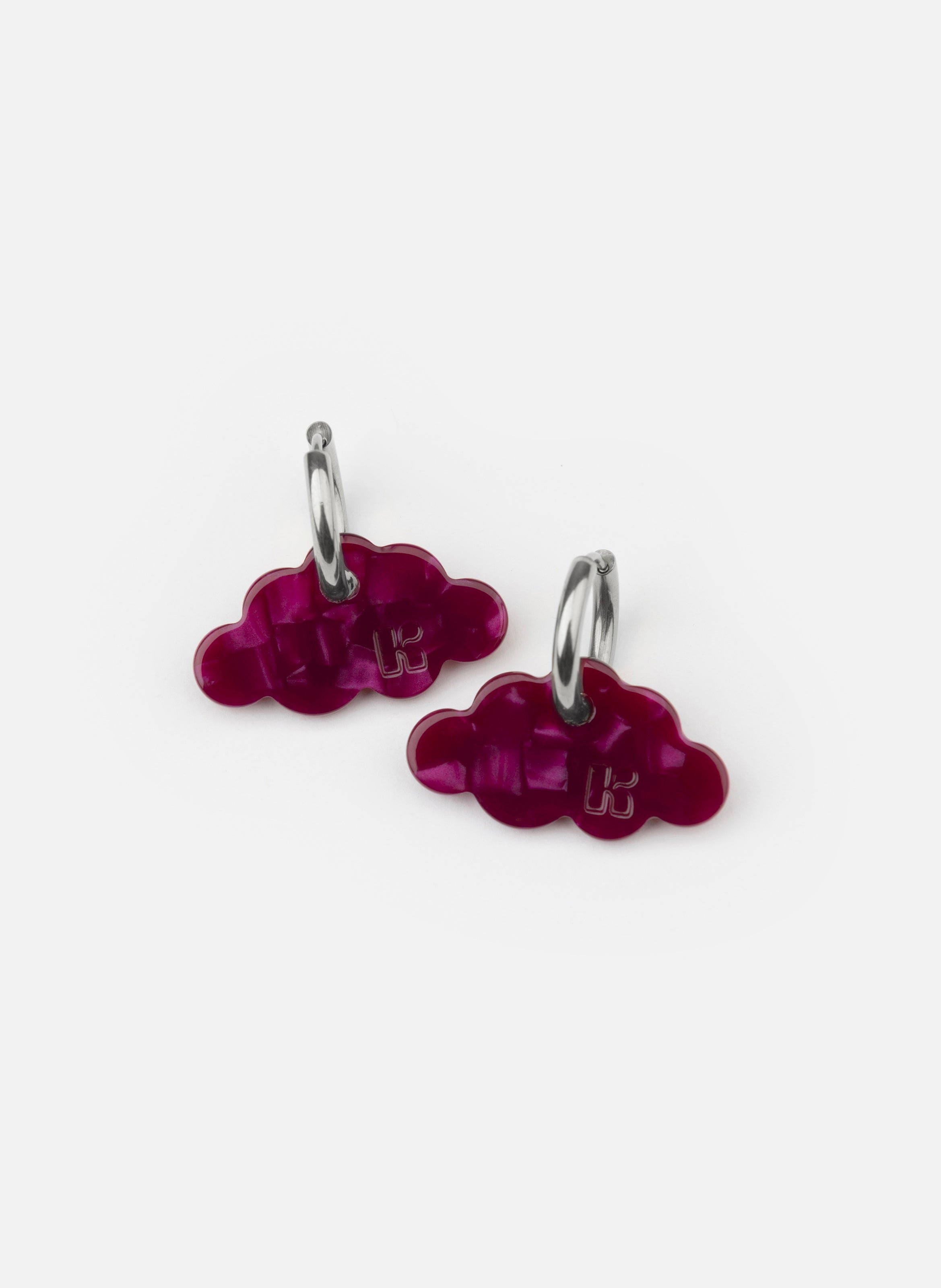 Boucles d'oreilles nuage avec anneaux en acier inoxydable argenté KURAGE GINZA Rouge