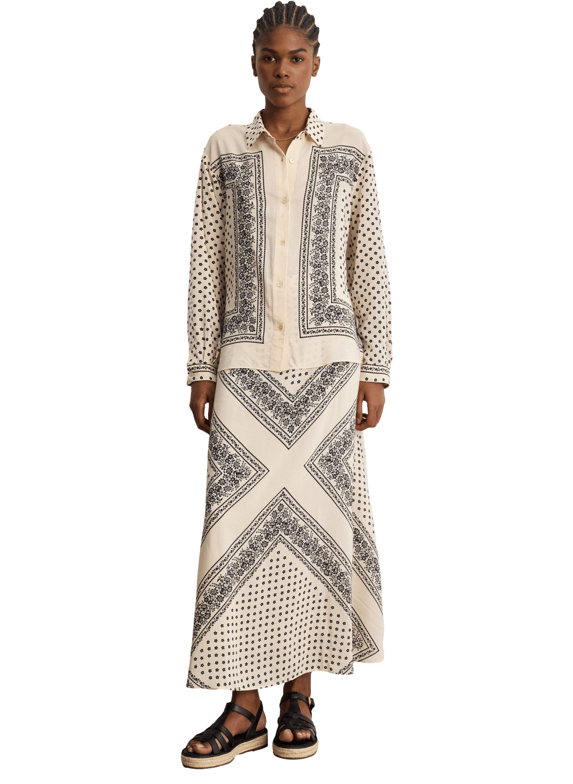 Chemise fluide imprimé bicolore - colombe Beige