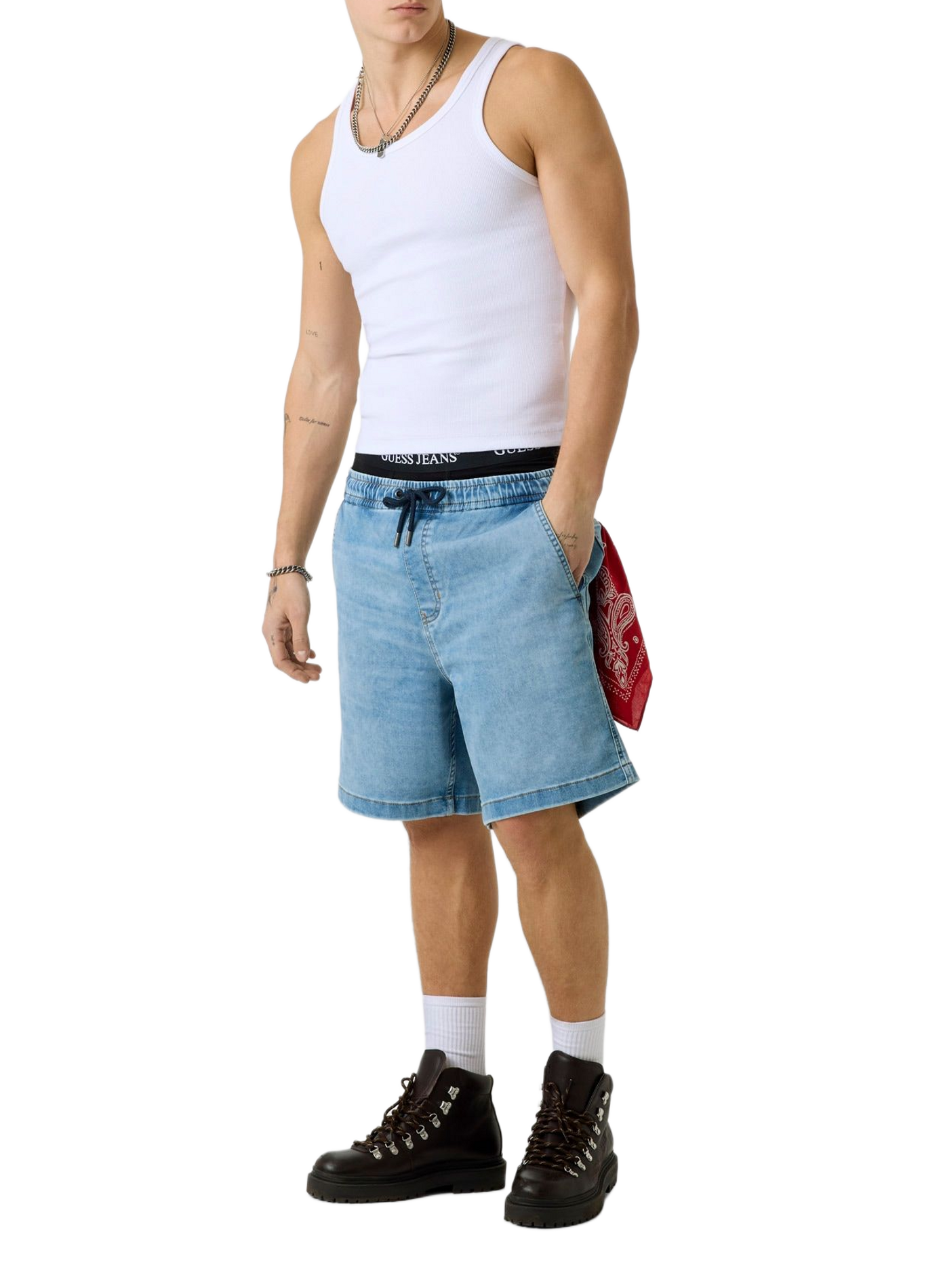 Denim cotton blend shorts GUESS Blue