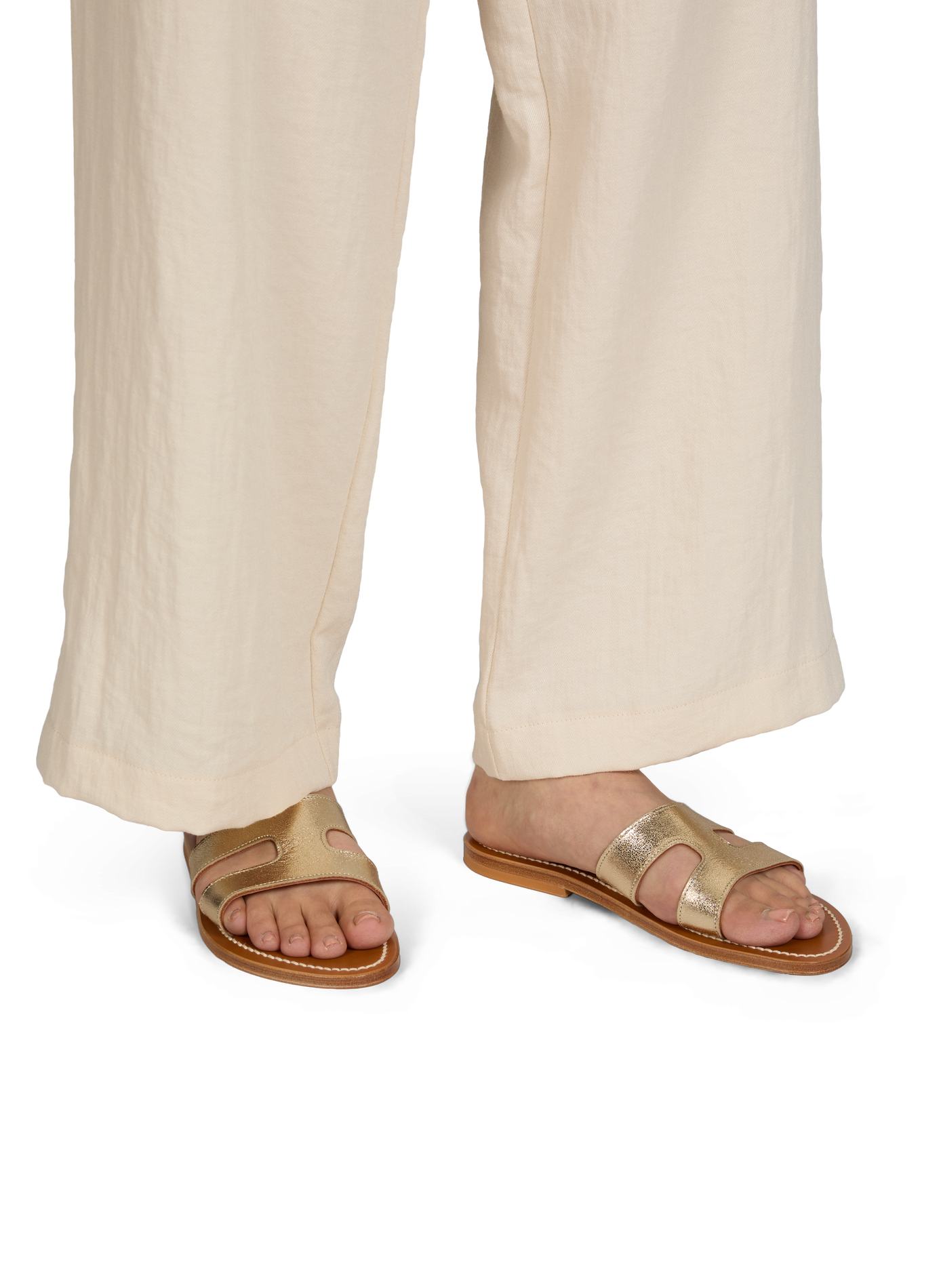 Sandales plates en cuir métallisé K. JACQUES Doré