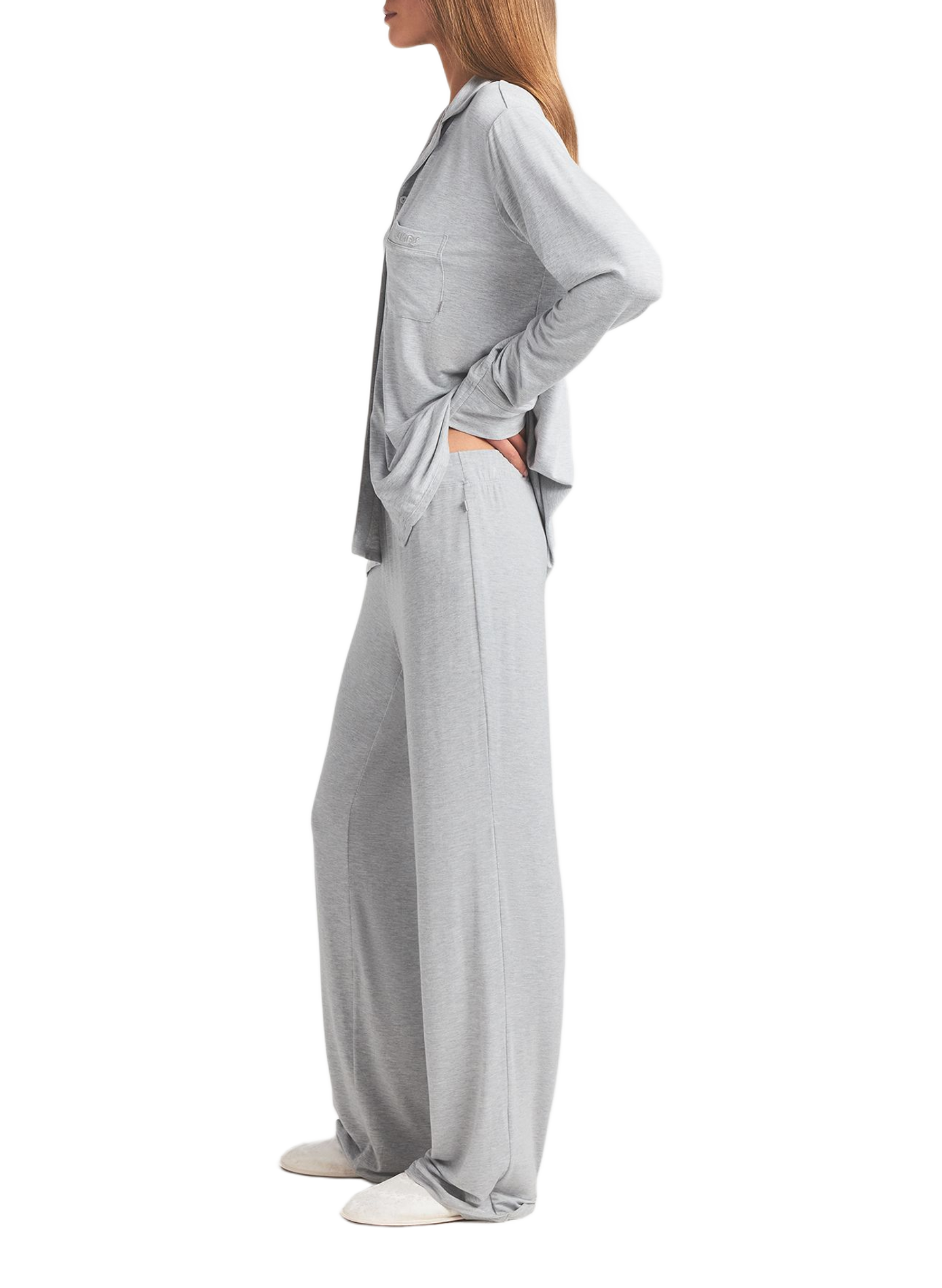 Set aus einfarbiger langer Pyjama. SKIMS Grau