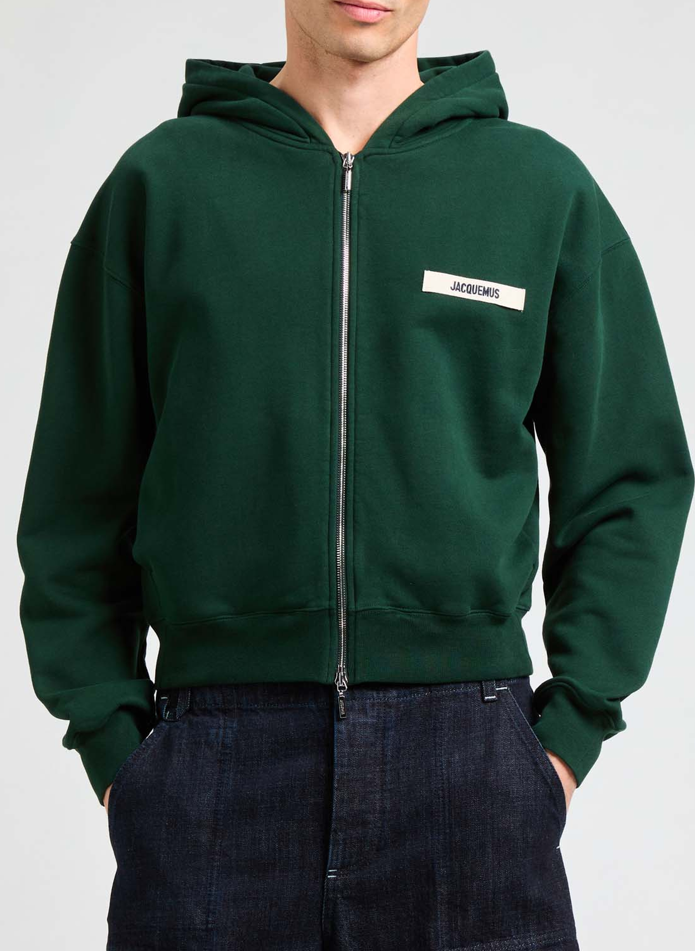 Le hoodie Gros Grain zippé en coton JACQUEMUS Vert