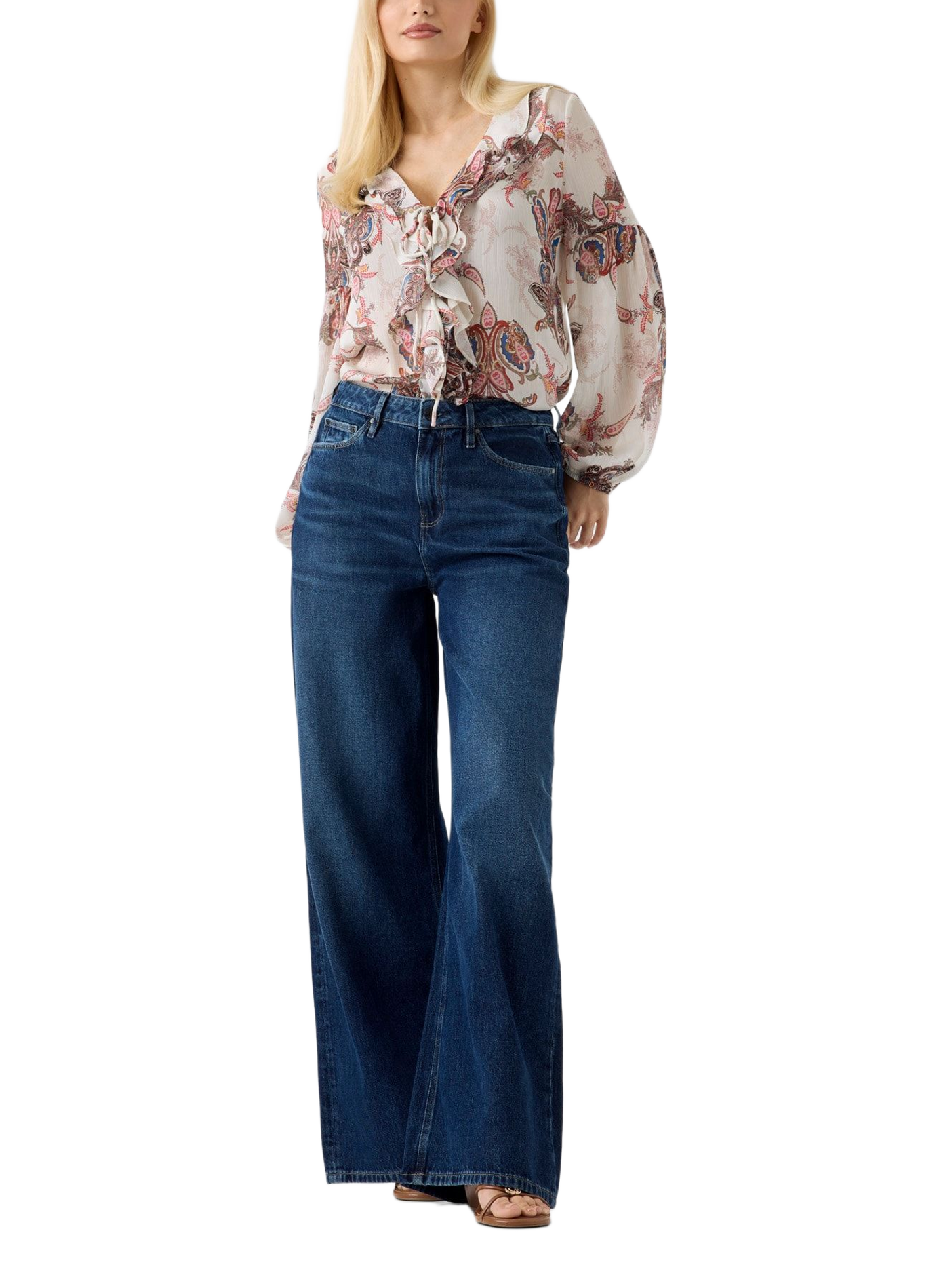 Straight V-neck printed shirt GUESS Multicolour