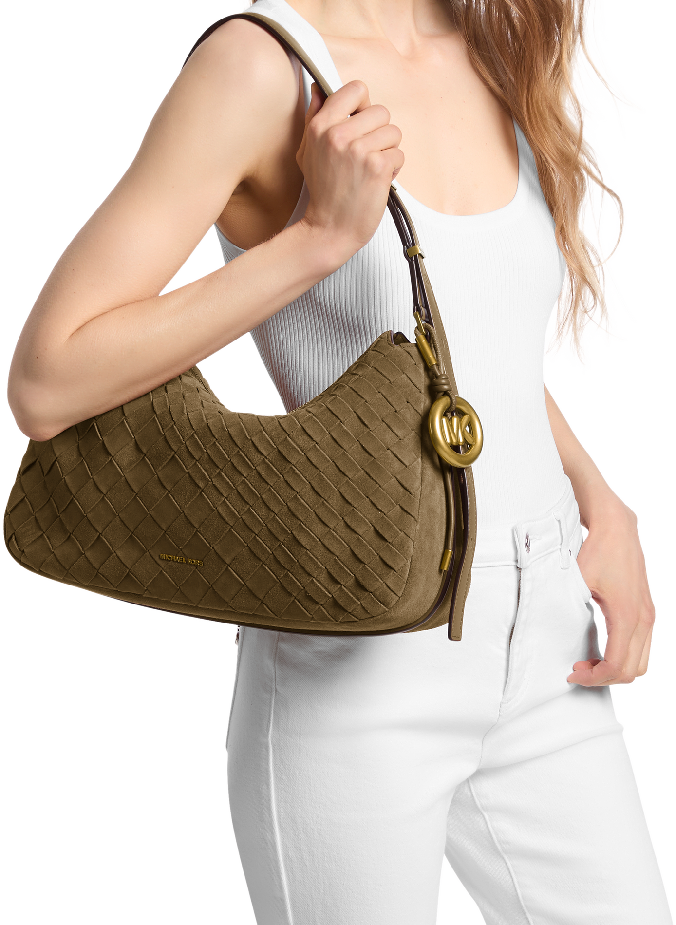 Woven leather shoulder bag MICHAEL KORS Brown