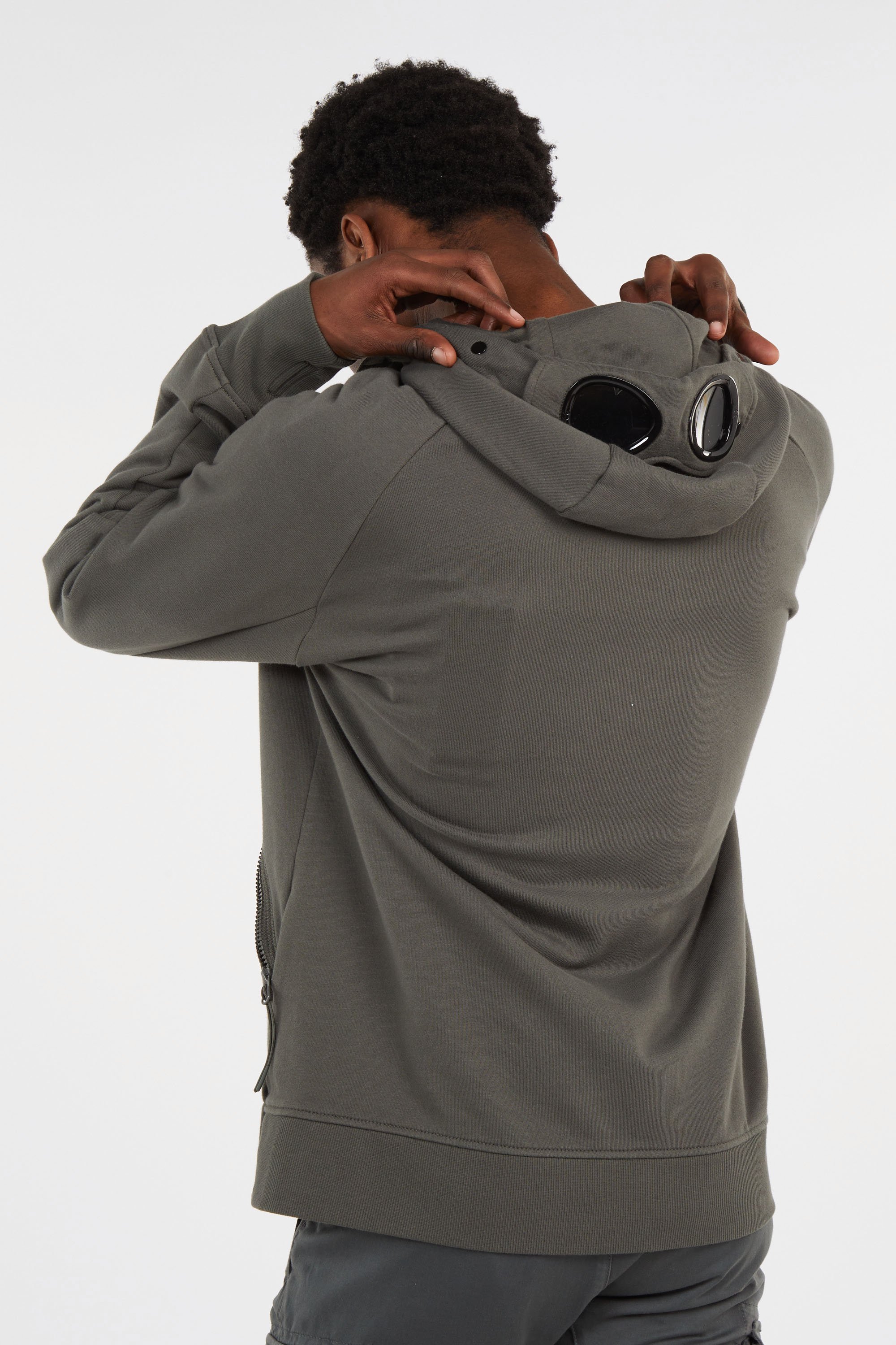Hoodie zippé diagonal raised fleece goggle sweatshirt CP COMPANY Kaki