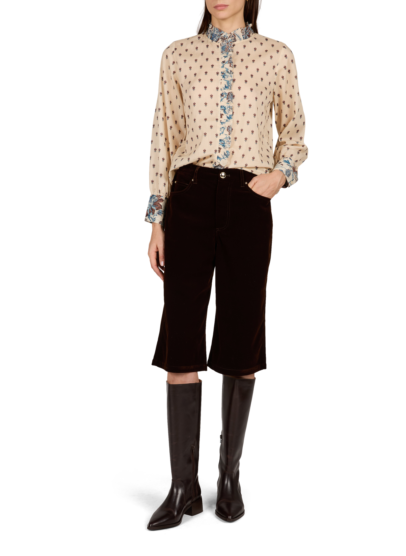 Ruffled Printed Cotton Shirt PETITE MENDIGOTE Beige