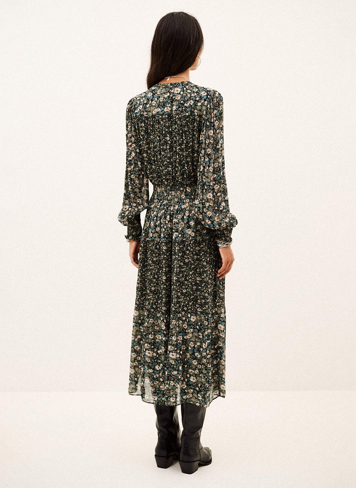 Robe midi à motif fleur kacy BA&SH Kaki