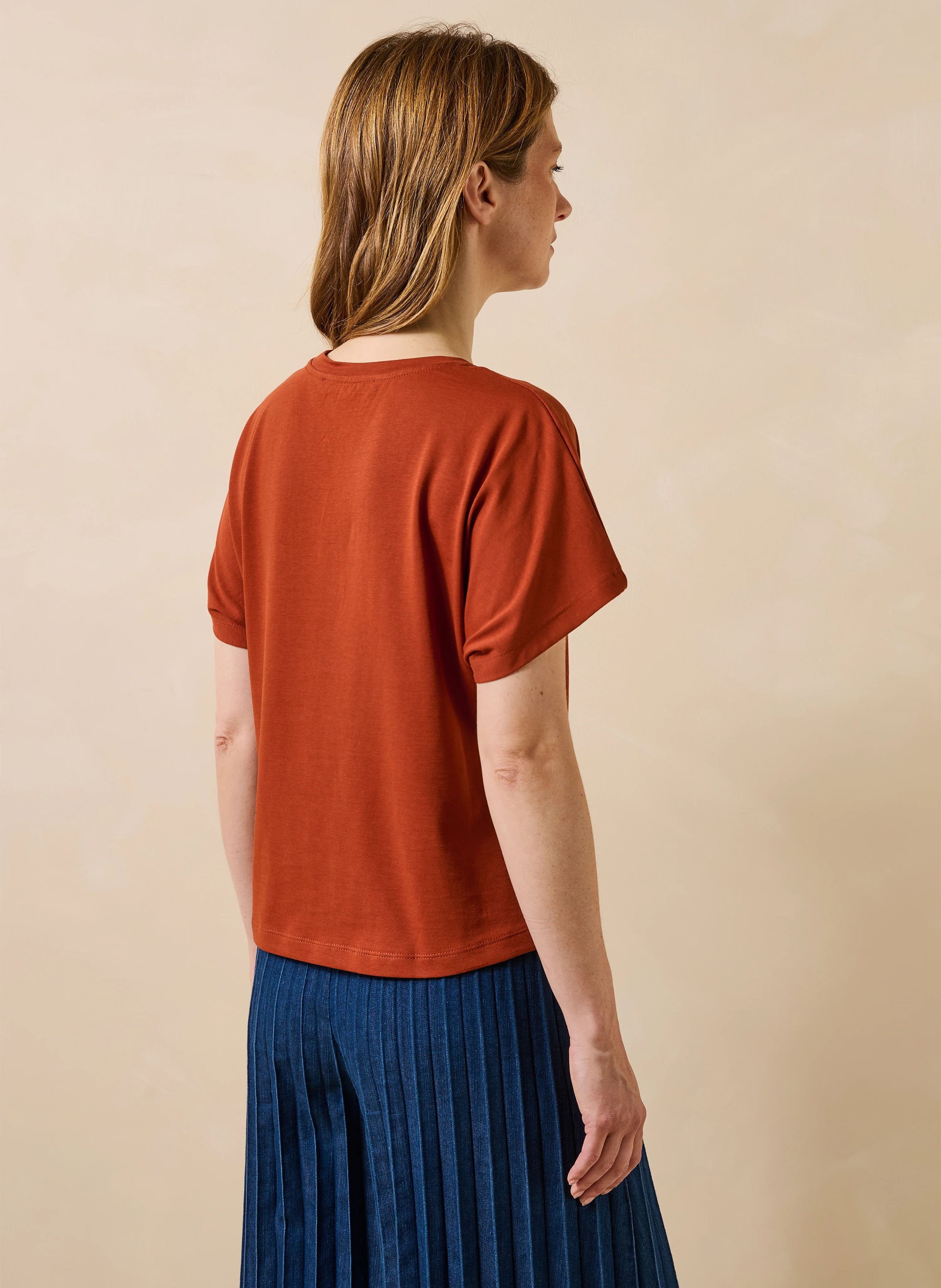 Recht T-shirt met ronde hals van biologisch katoen LA FEE MARABOUTEE Oranje