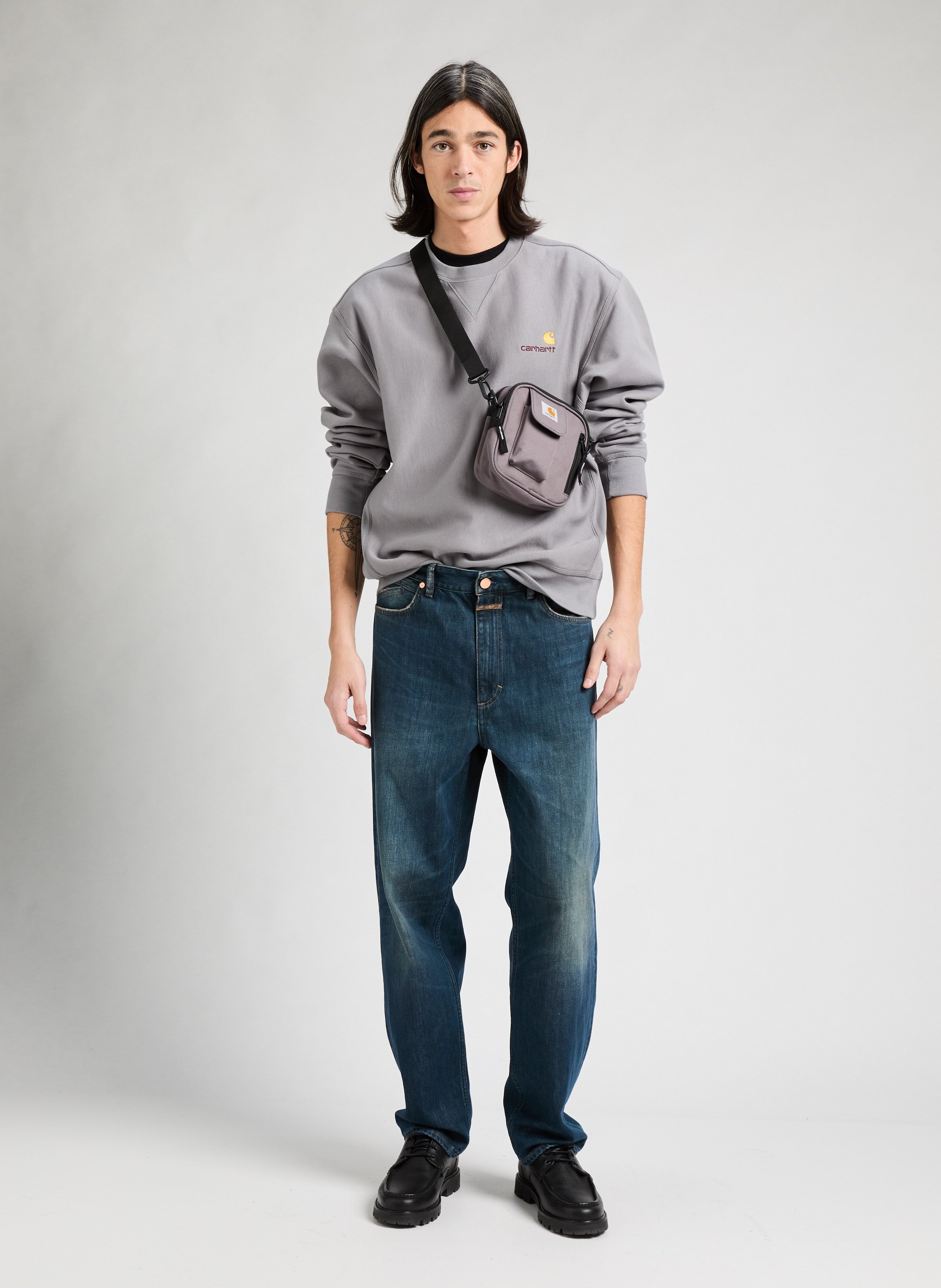 Straight sweatshirt with embroidered cotton logo CARHARTT WIP Grey