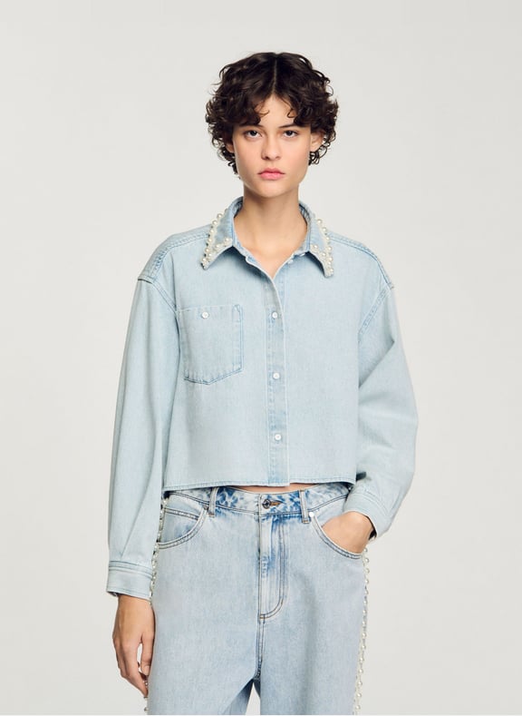 Chemise droite col classique en coton Bleu by SANDRO SANDRO Chemise droite col classique en coton Bleu