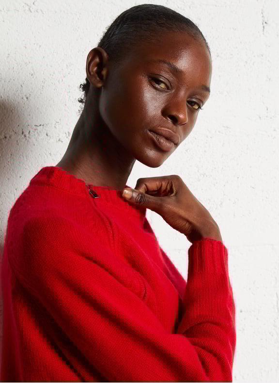 Pull court col rond en cachemire corvy Rouge by BA&SH BA&SH Pull court col rond en cachemire corvy Rouge