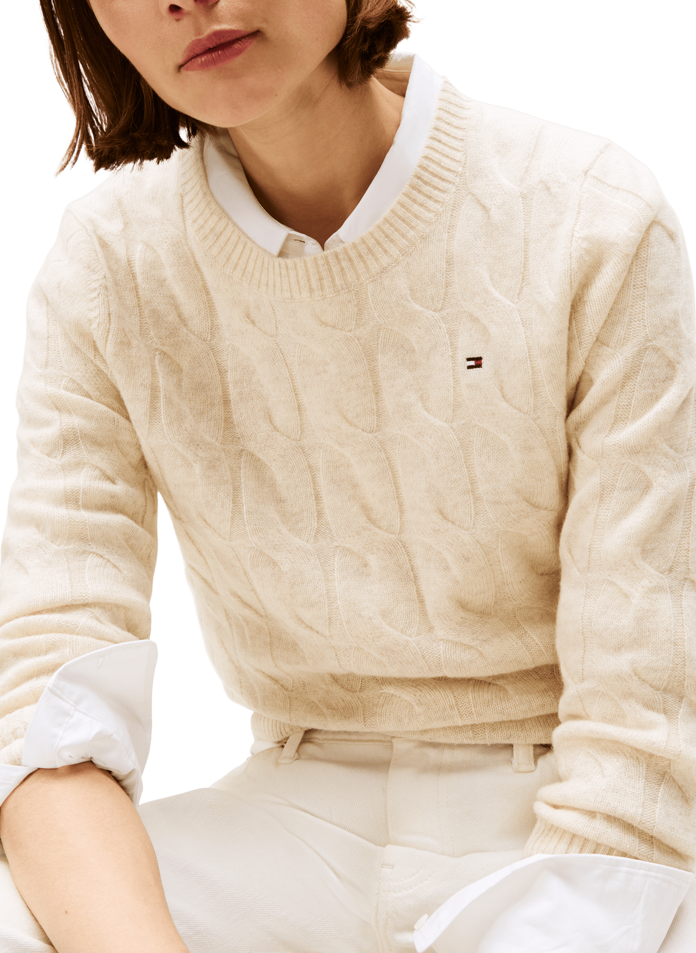 Pull torsadé en laine  TOMMY HILFIGER Beige