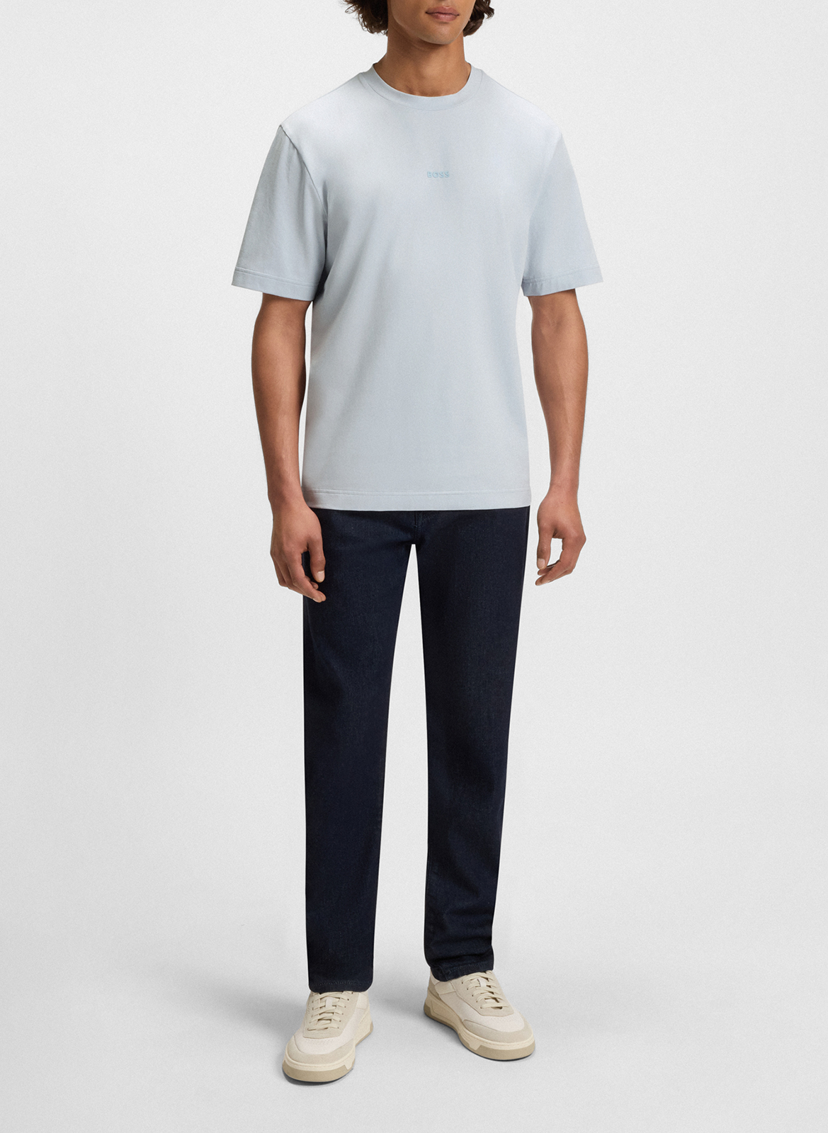 Tee-shirt col rond en coton mélangé BOSS Argent