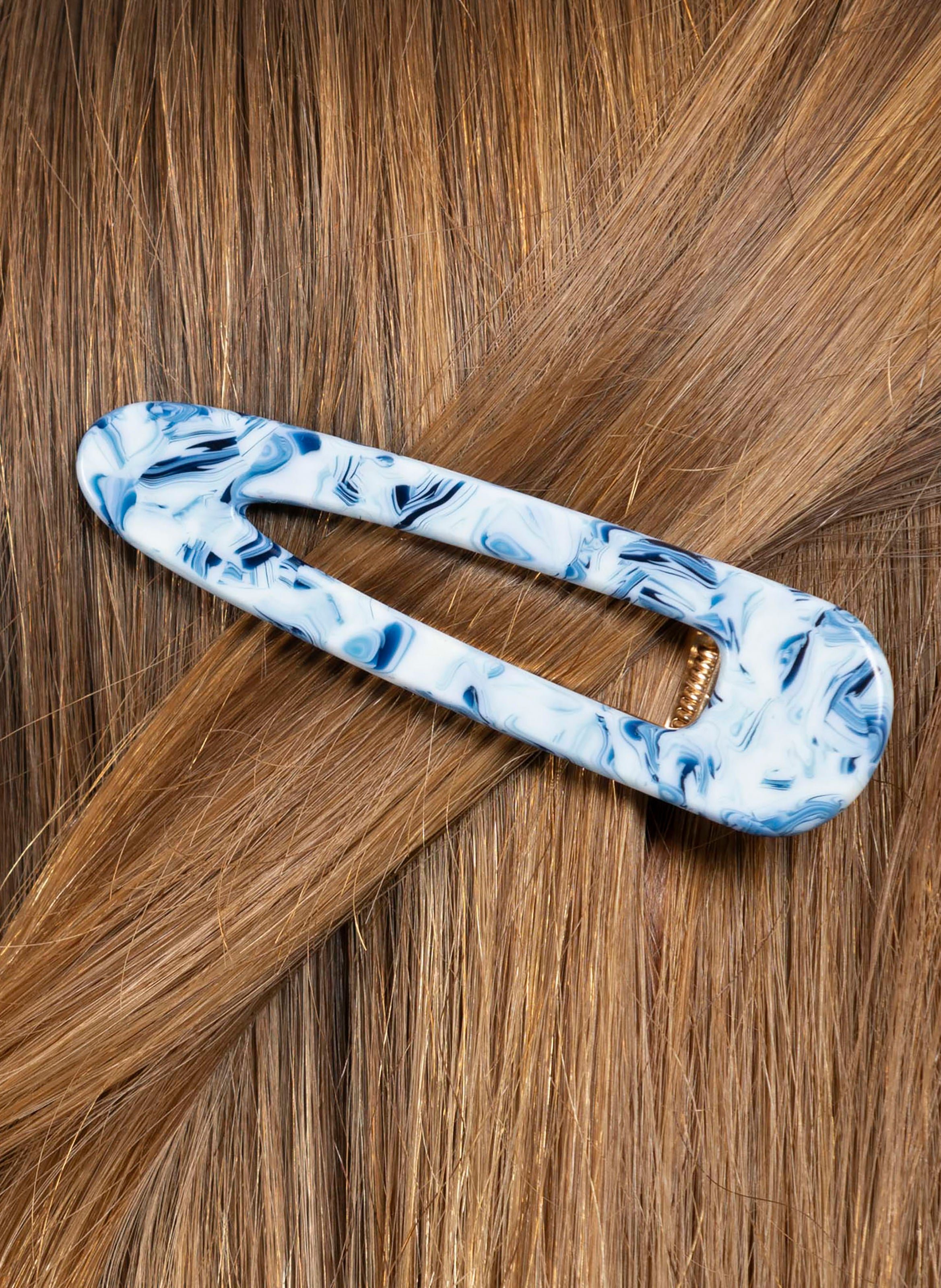 Barrette à cheveux triangle en acétate de cellulose et acier inoxydable KURAGE GINZA Bleu