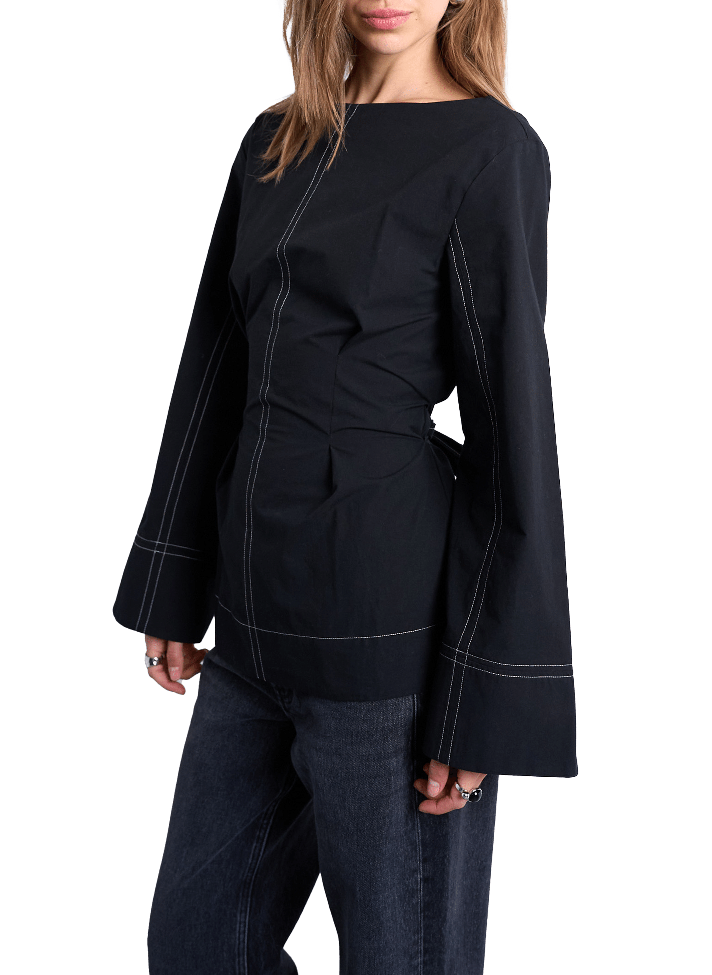 TOPSHOP Chemisier ceinturé en coton Noir