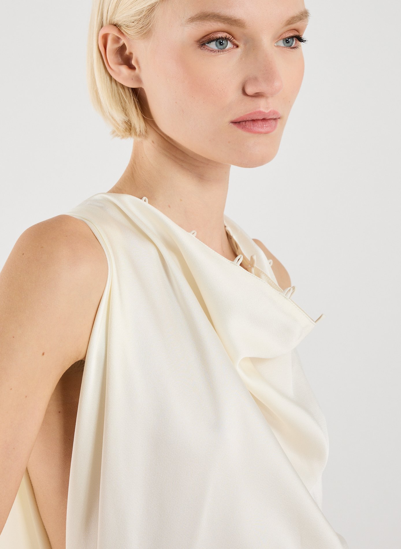 Long satin dress with rolled details VICTORIA BECKHAM Beige