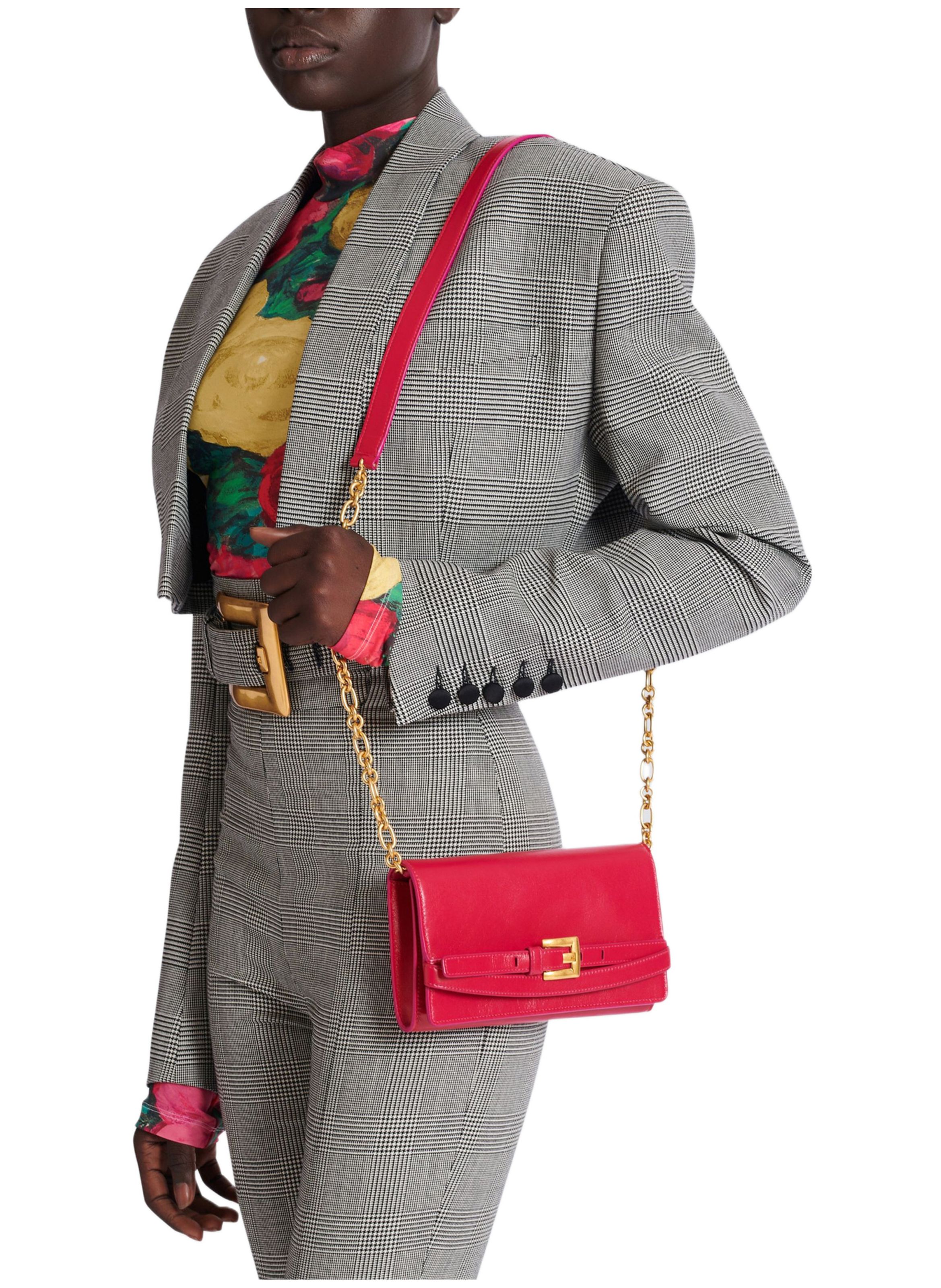 Portefeuille shuffle à chaîne en cuir de veau BALMAIN Rose