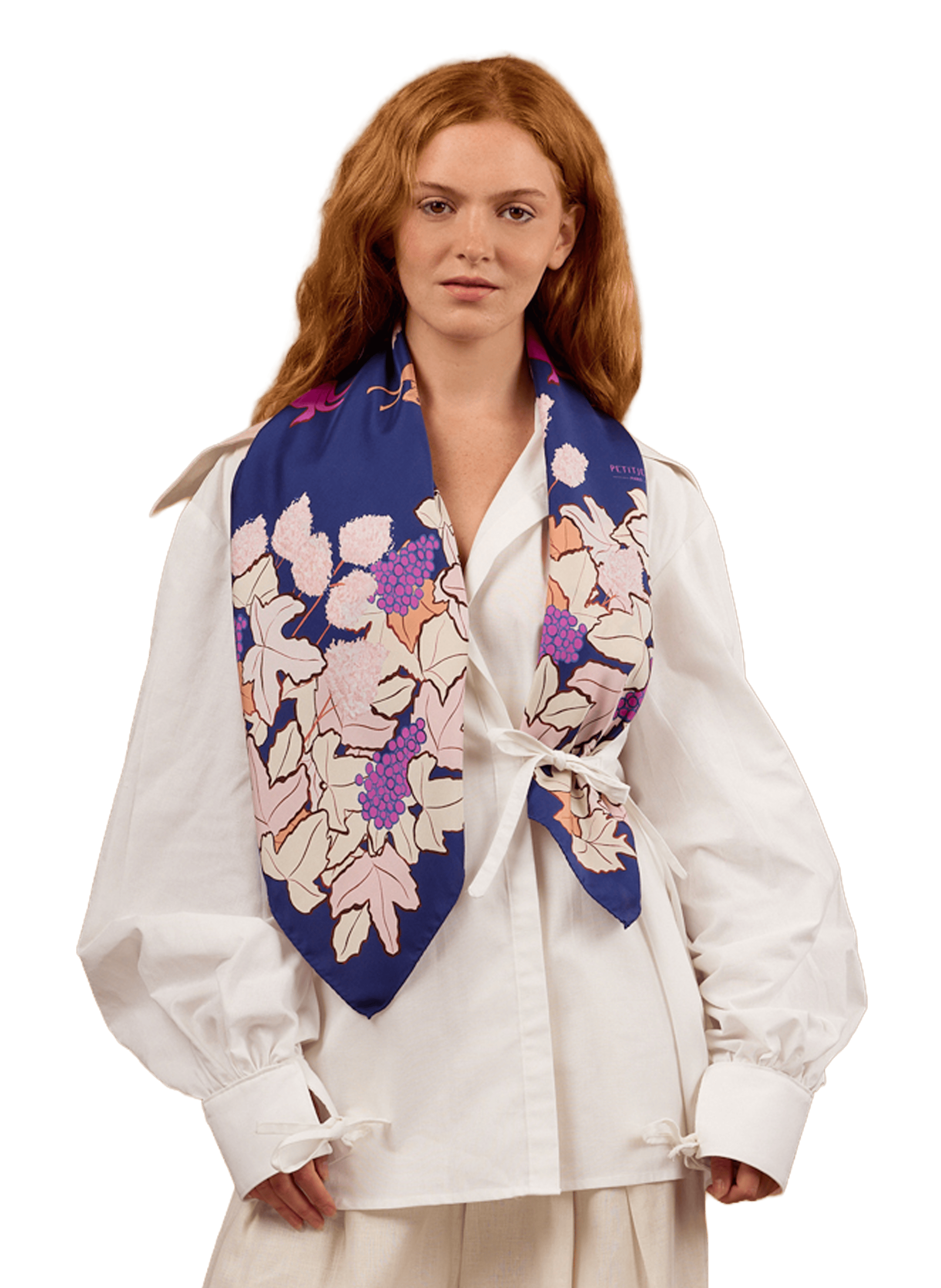 Rue des Saules denim - Carré 90 imprimé en soie PETITJEAN PARIS Multicolore